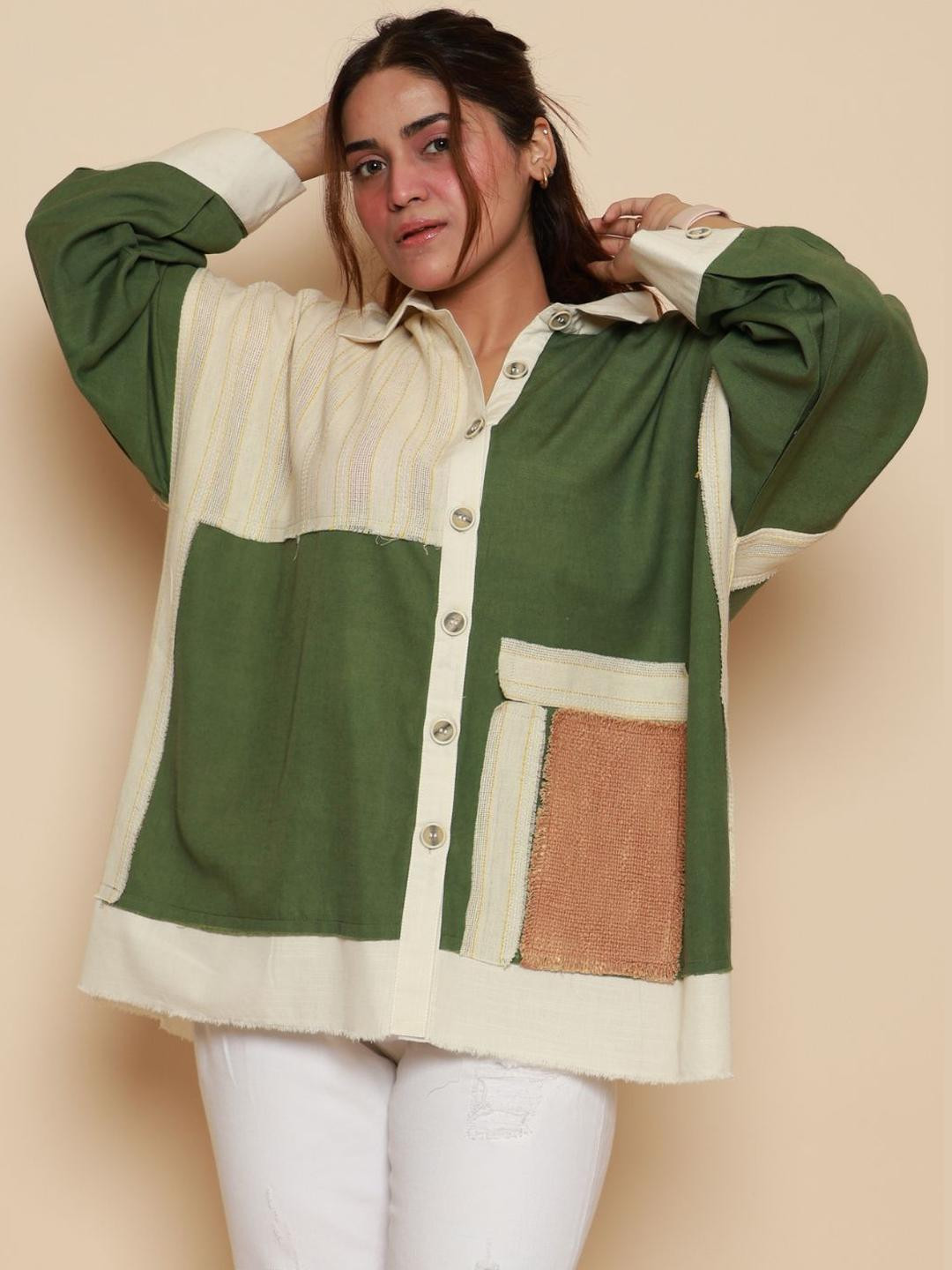 Shankriti Olive Cotton Linen Shirts