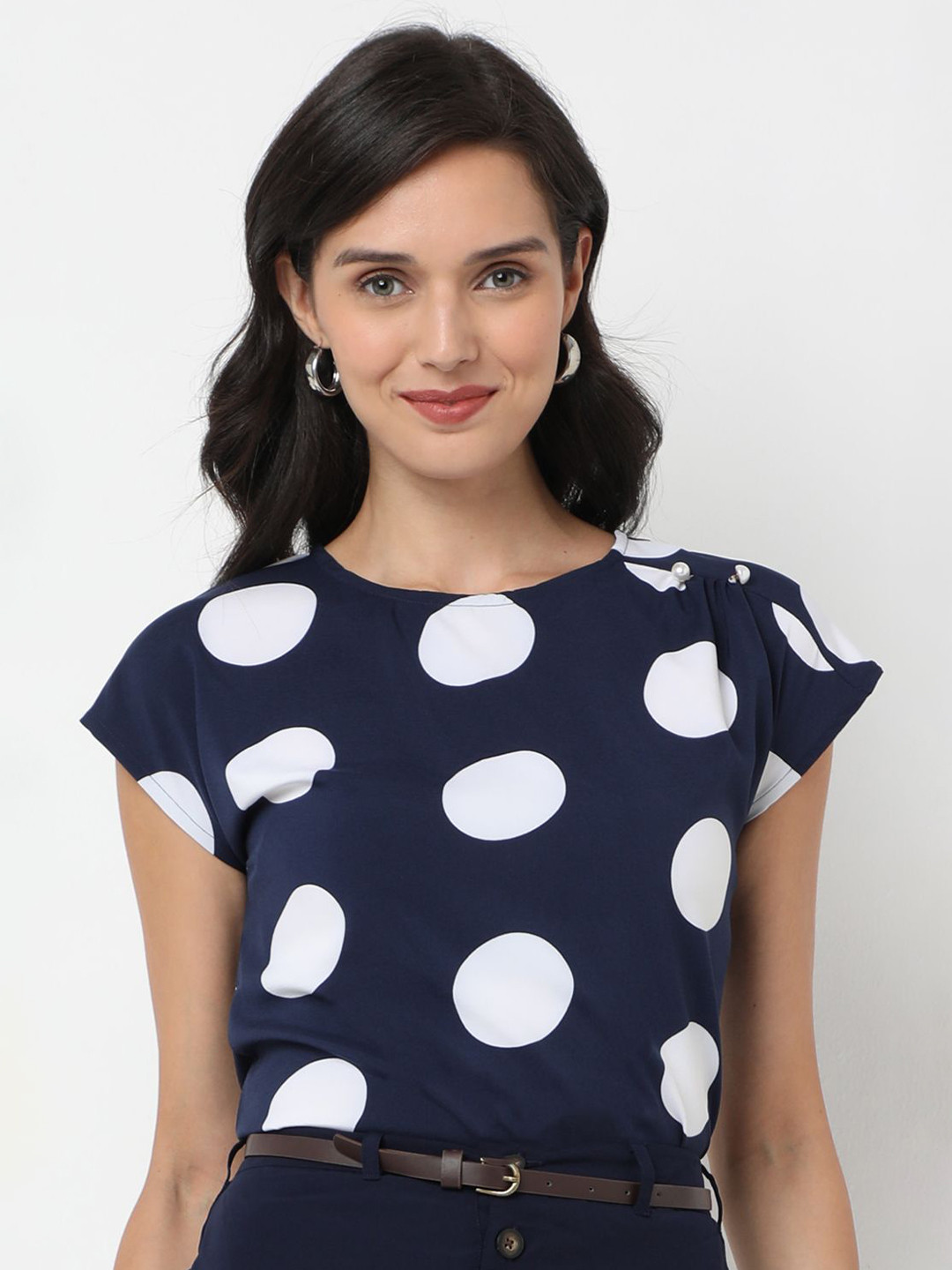 NOT SO PINK Women Polka Dot Printed Cap Sleeve Top