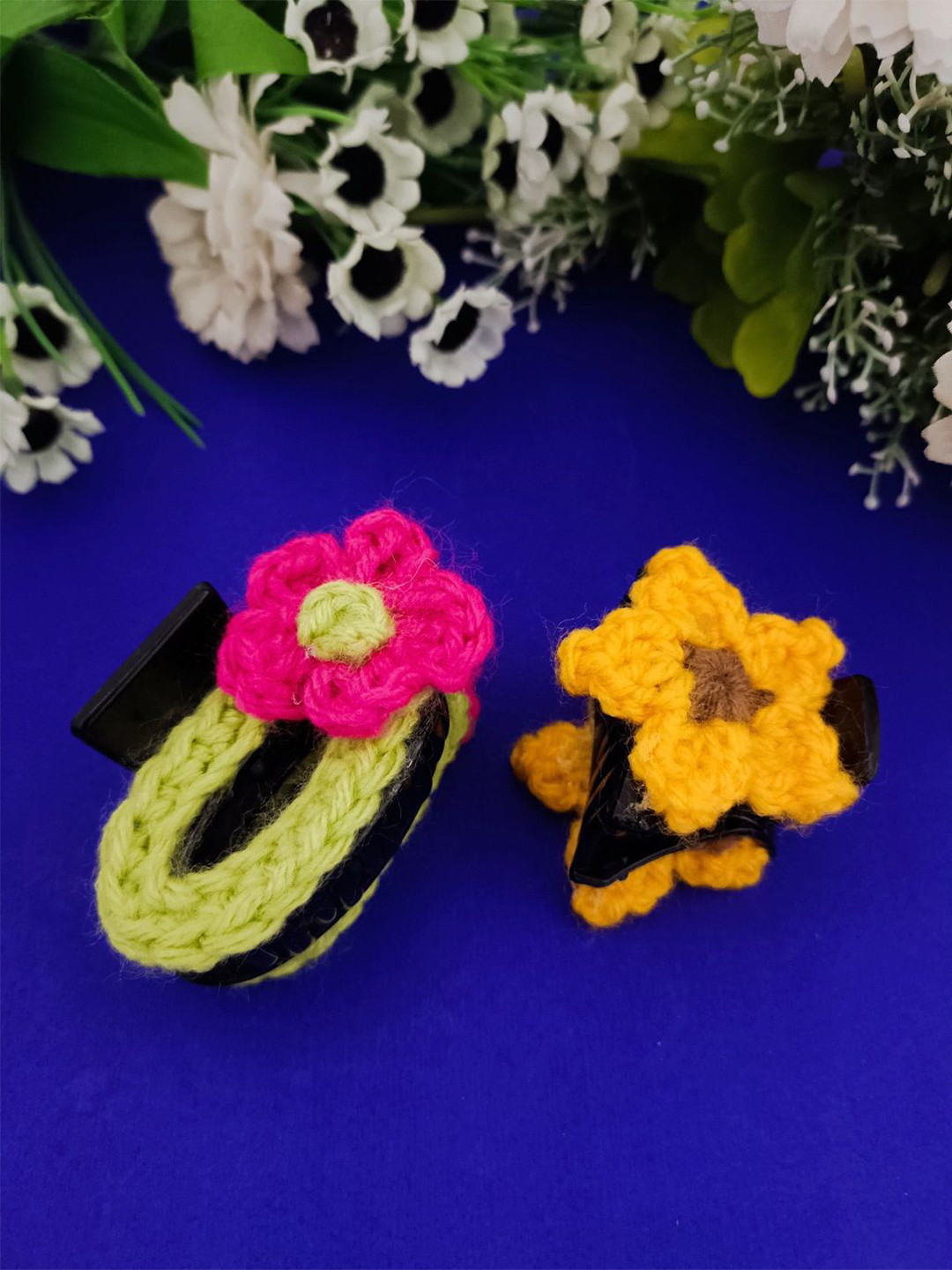 Sanjog Set of 2 Lace Crochet Woolen Handmade Claw Clip