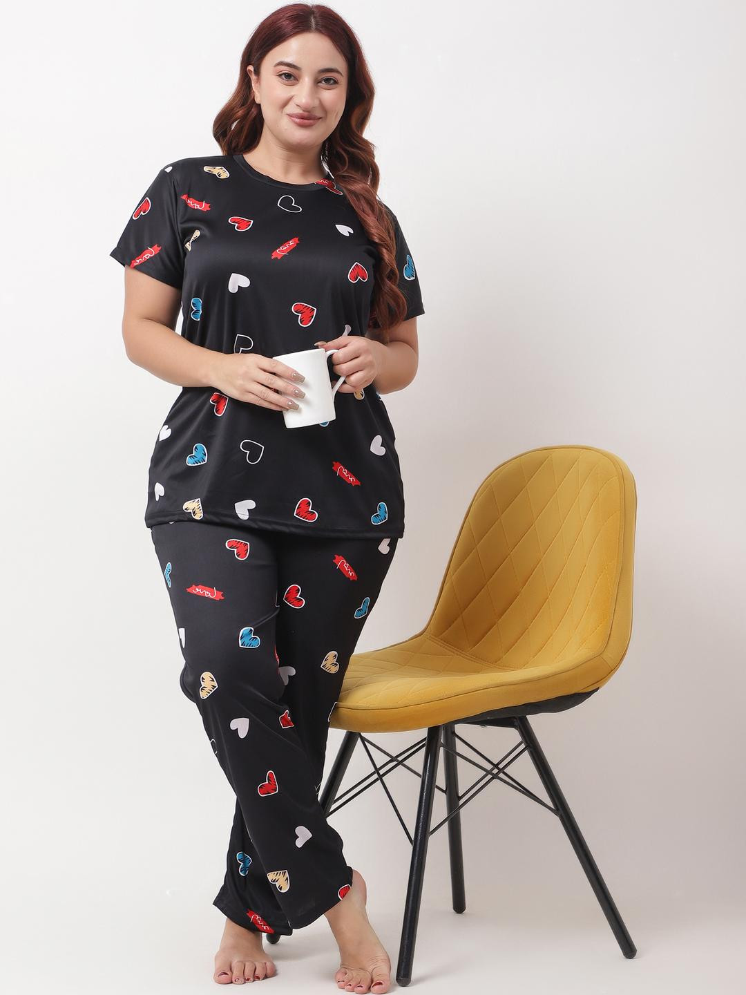 SENSLIFE Black Polyester Nightdress