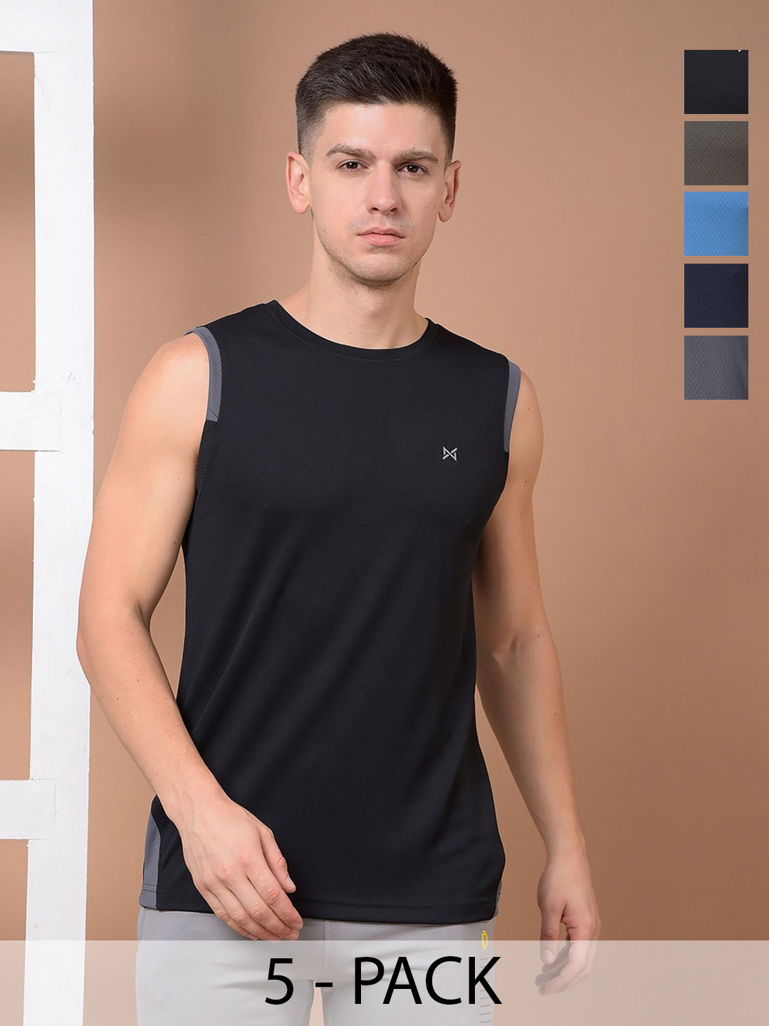 Force NXT Men Microfiber Anti Viral Anti Odour Cool Pack of 5 Sports Muscle T-Shirt