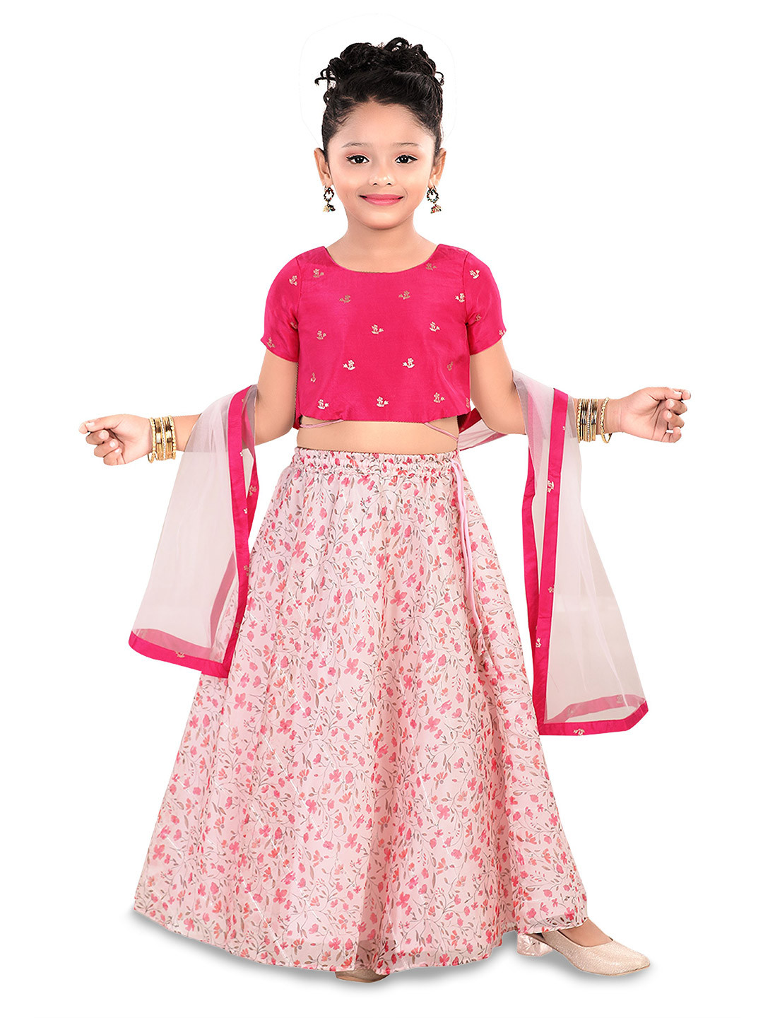 Pragya Exclusive Girls Printed Tissue Ready to Wear Lehenga With Blouse And Dupatta