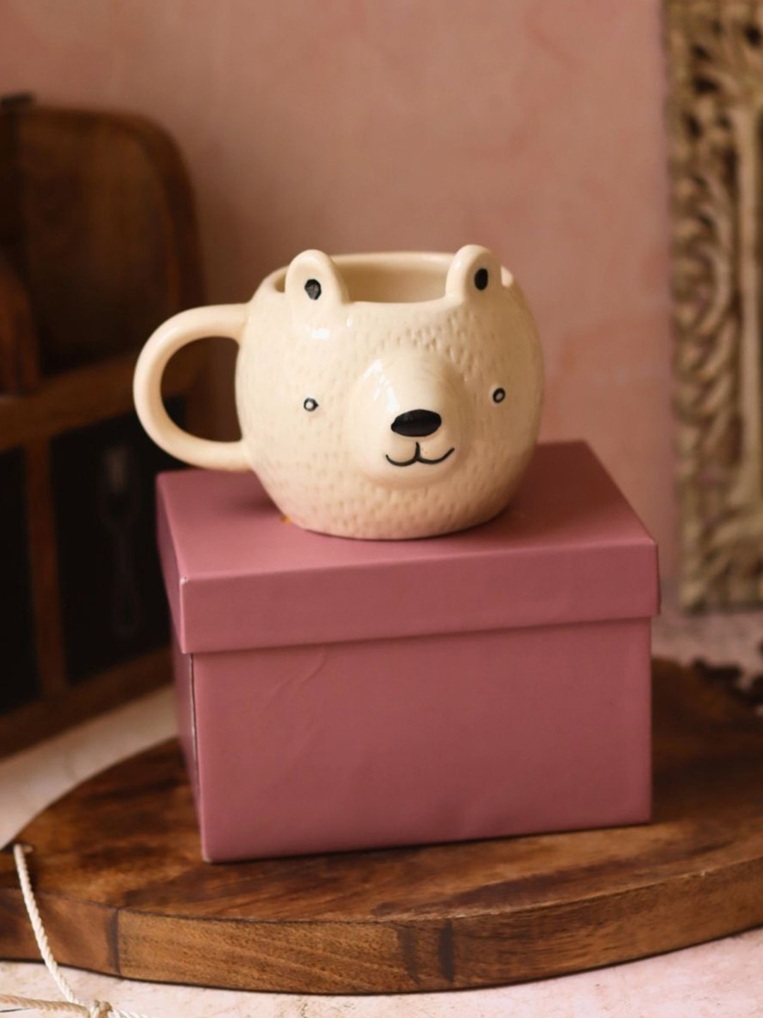 WEAVING HOMES White & Black Polar Bear Printed Ceramic Glossy Mug With Gift Box-300 ml