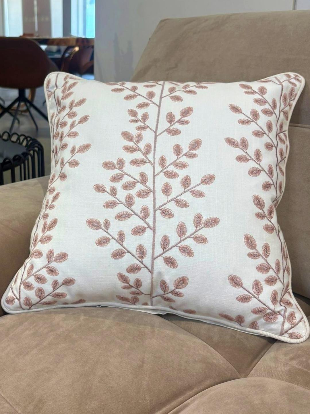 Bells & Whistles Pink & Off White Embroidered Square Cushion Covers