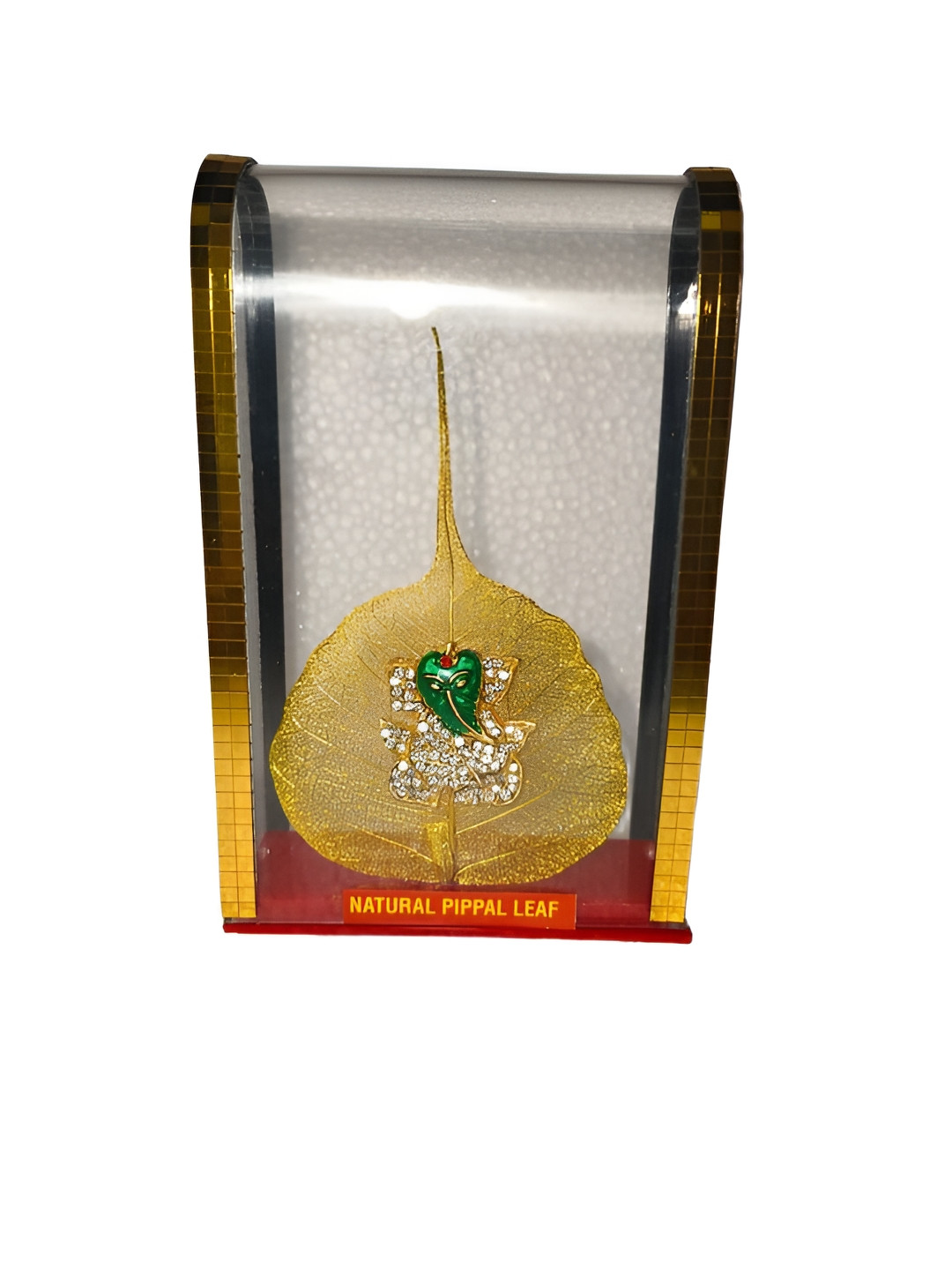 Rare Planet Gold-Toned & White Pippal Leaf With Ganesh Religious Idol Showpiece