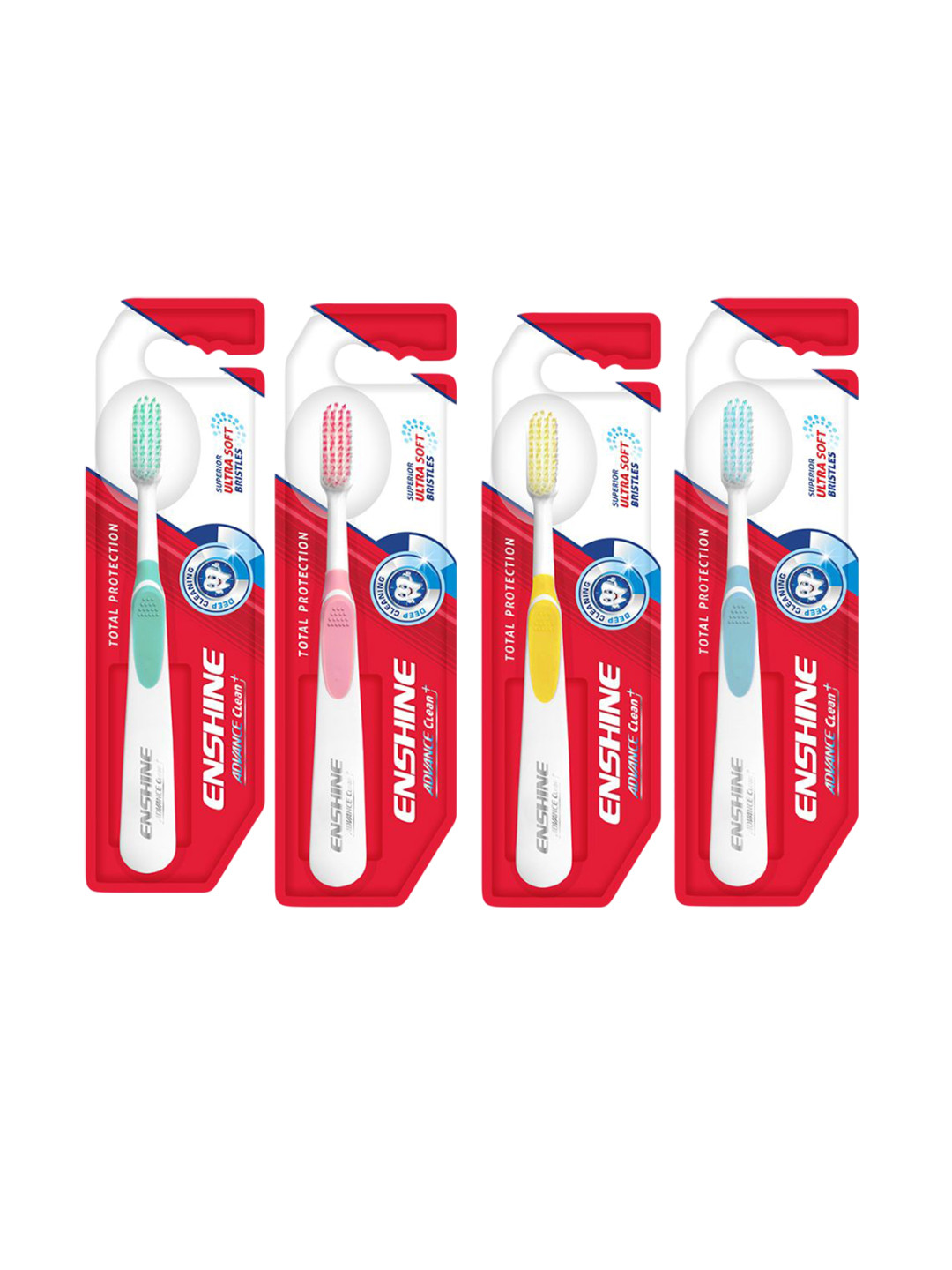 ENSHINE Multicolor Set of 4 Advance Clean+ Toothbrush with Ultra Soft Bristles