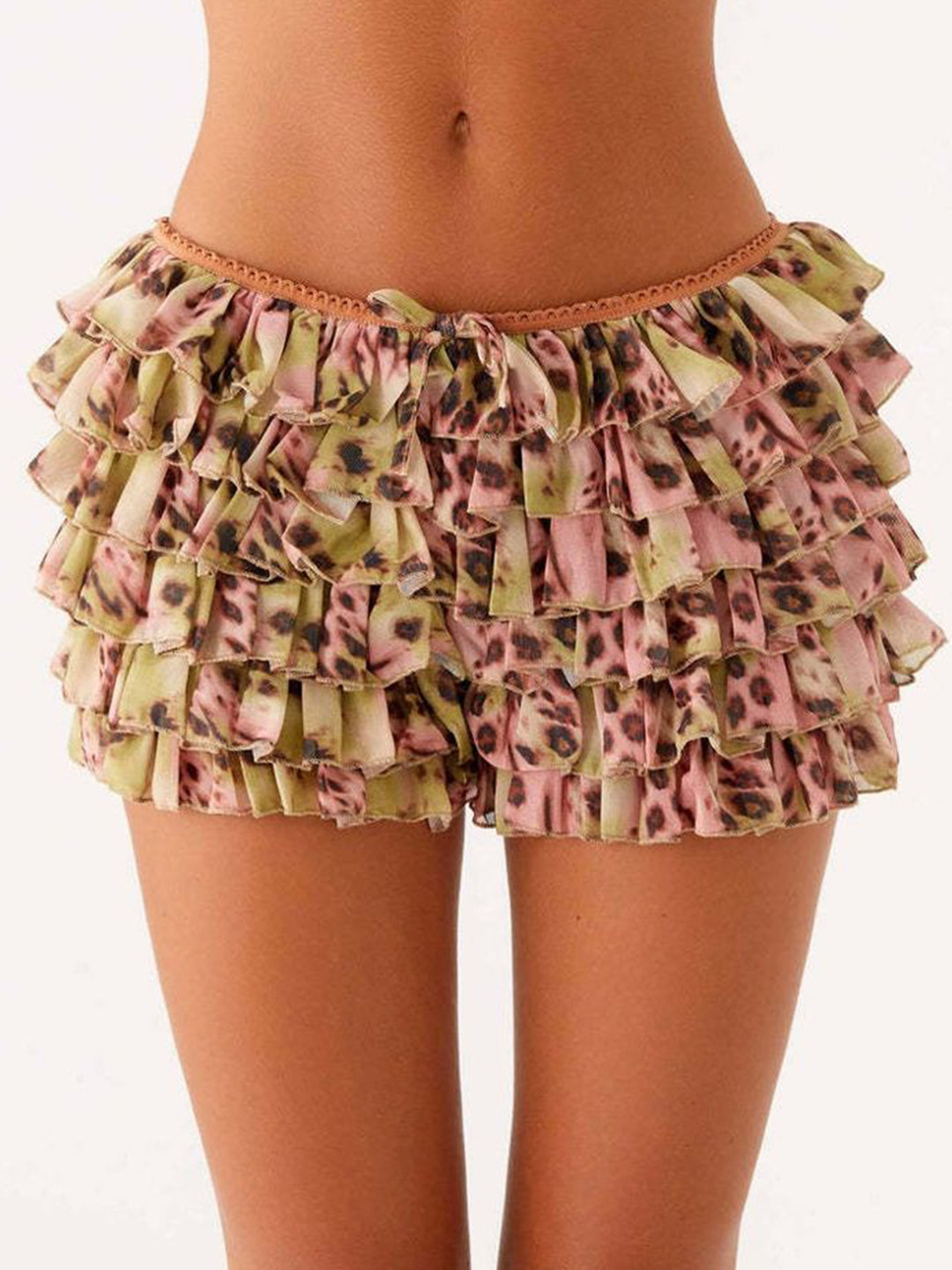 LULU & SKY Women Animal Print Ruffled Mini Shorts