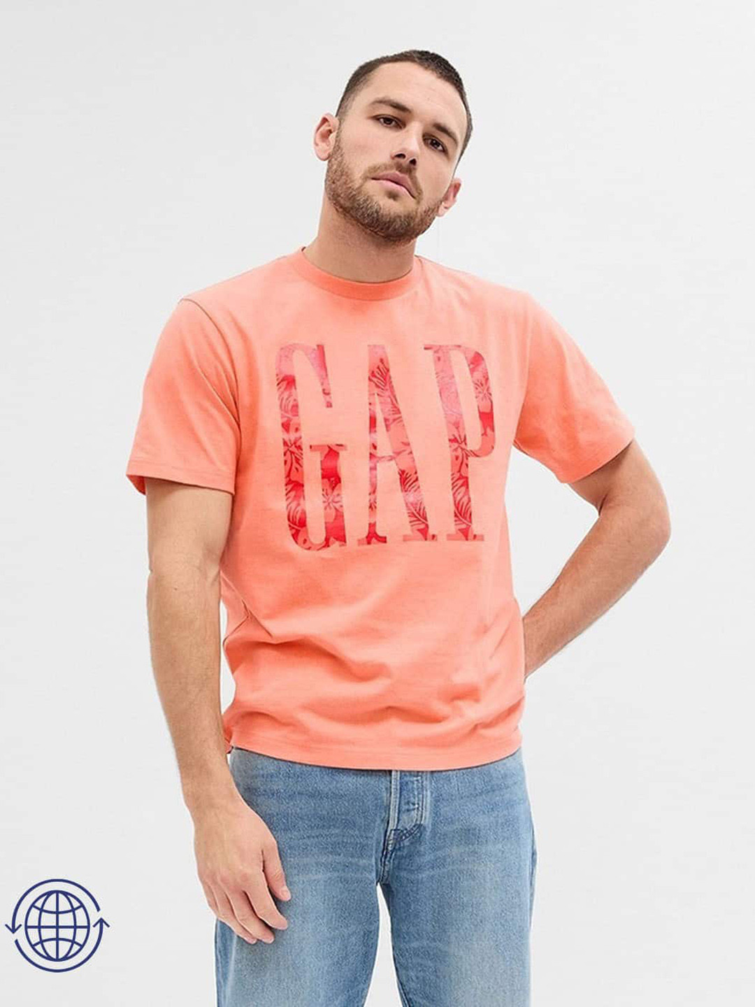 GAP Solid Brand Logo Printed Round Neck T-shirt