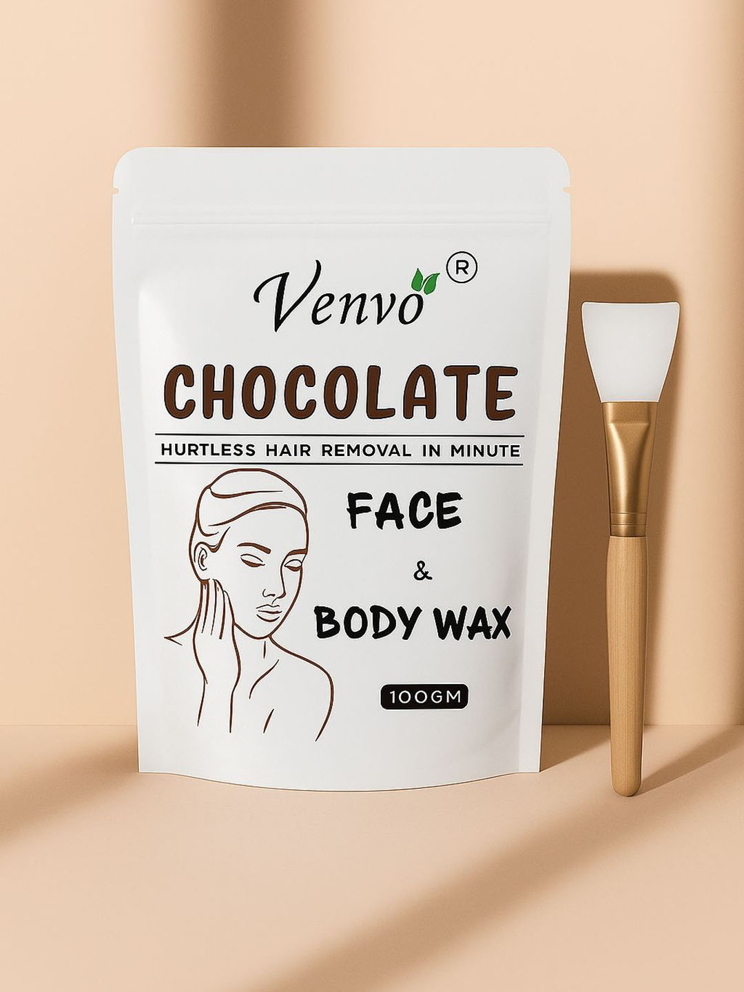 VENVO Face & Body Chocolate Wax Powder With Brush- 100 g
