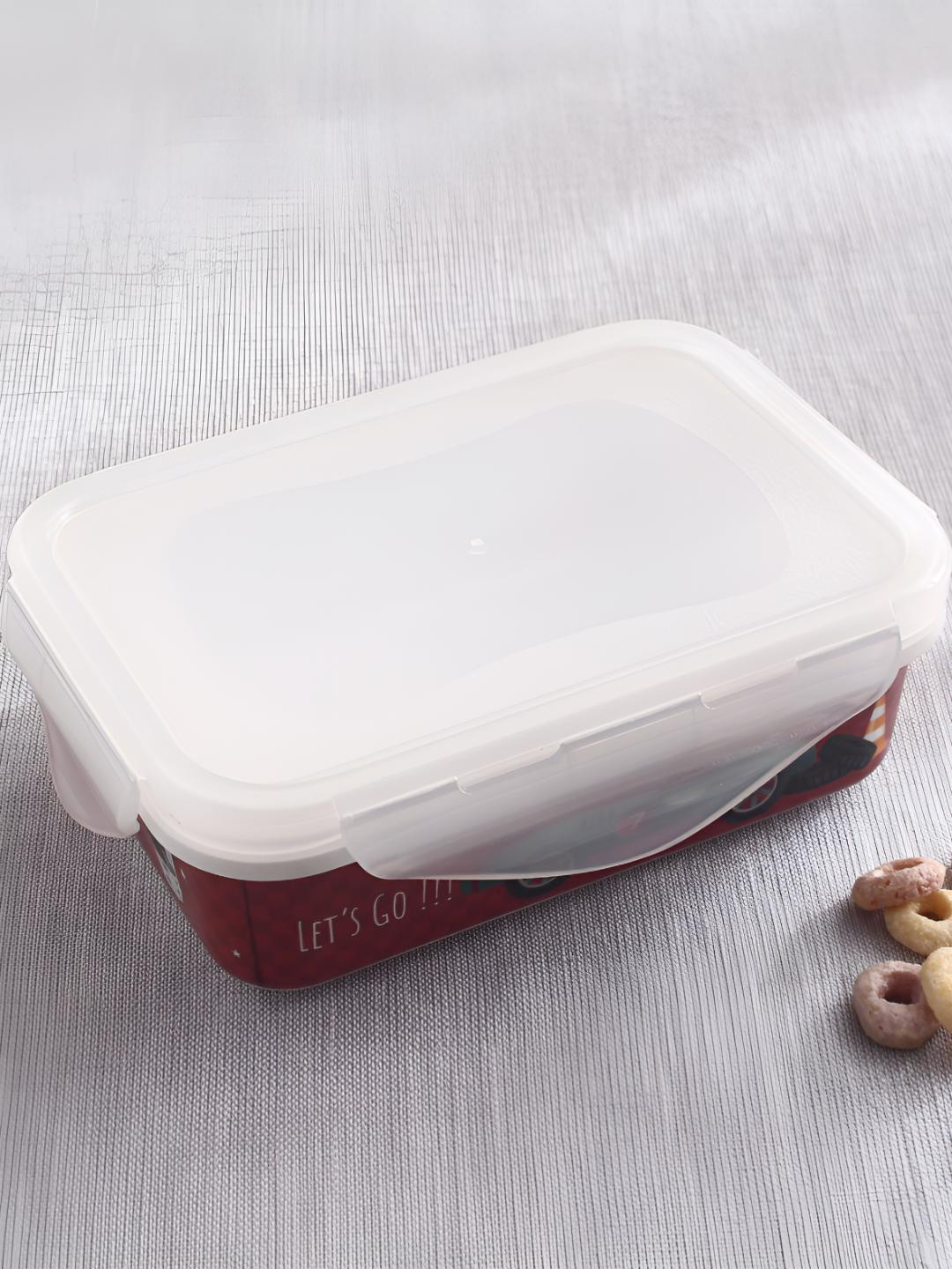 Home Centre Slate Kids Car Melamine Red & White Printed Lunch Box - 450ml