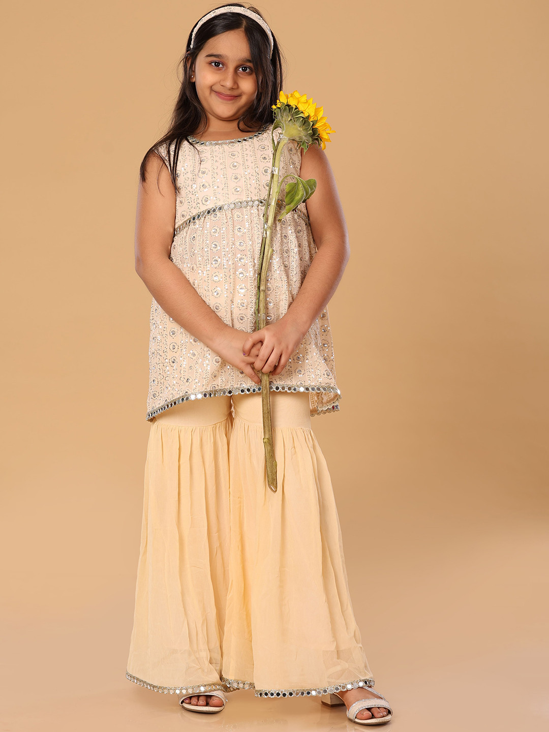 The Mini Trunk Beige Lucknowni Sharara Set