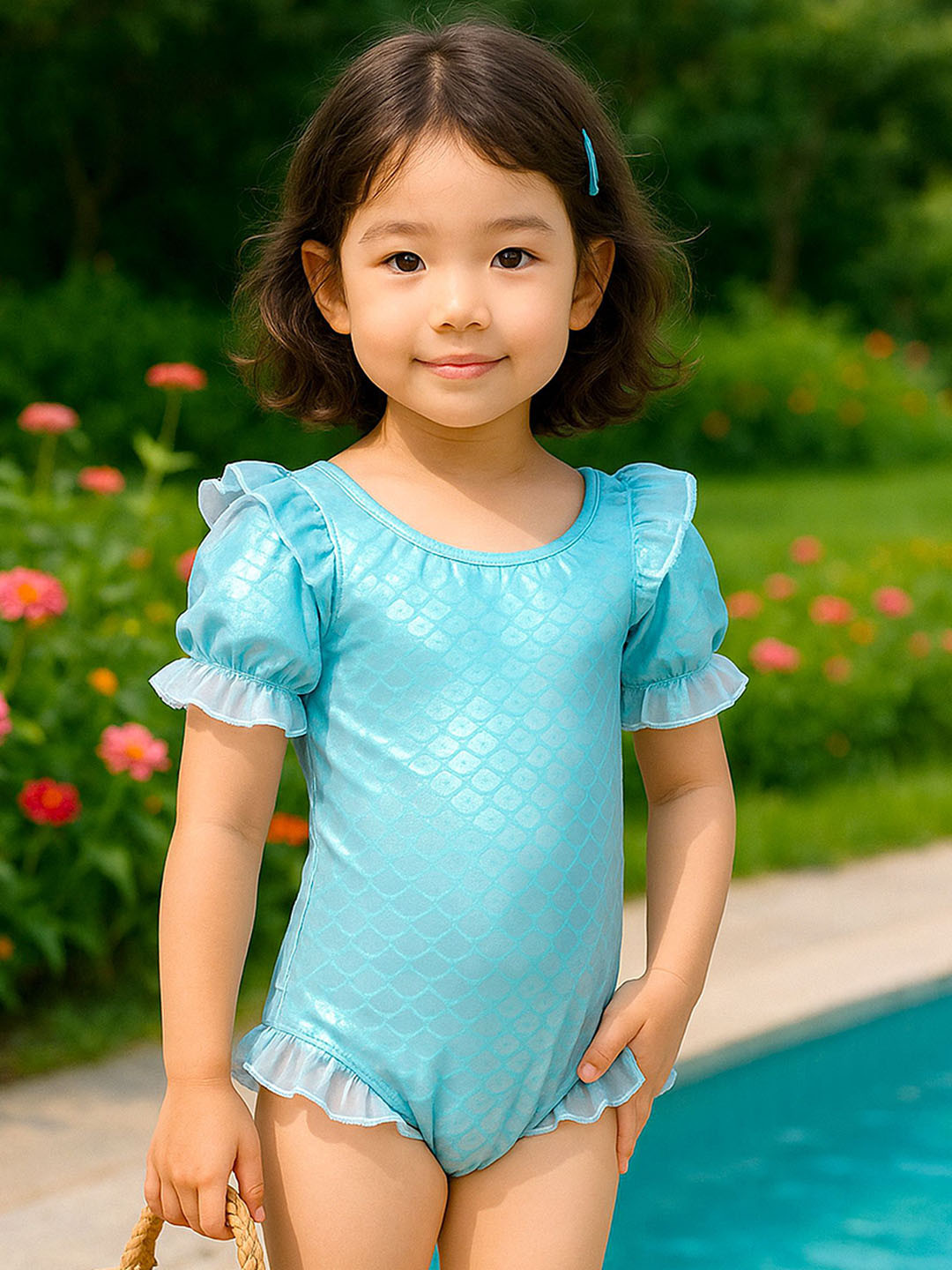 bubble berry Girls Printed Ruffle Bodysuit With Cap