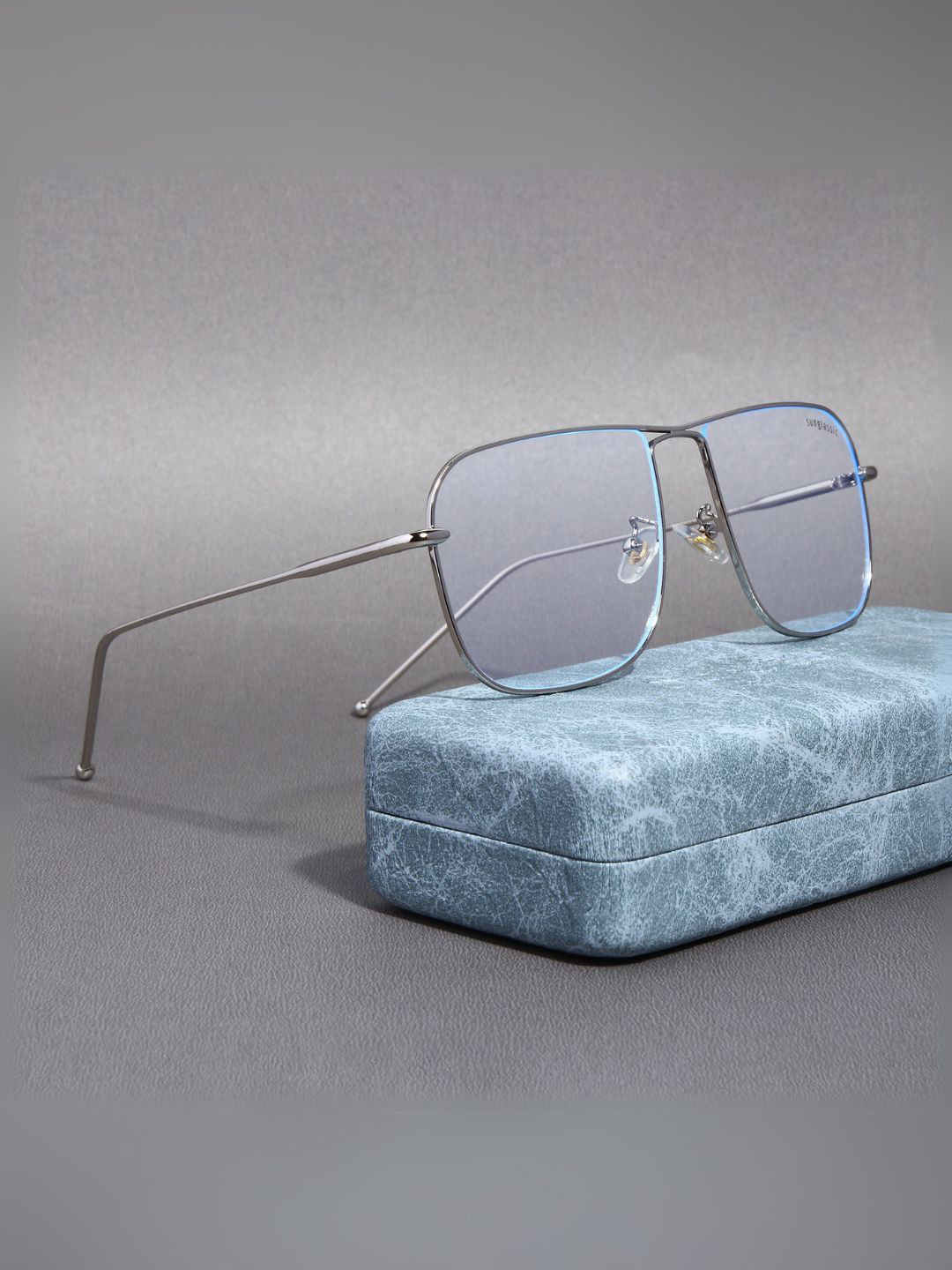 SUNGLASSIC The Godfather Unisex Silver Clear Square Sunglasses with UV Protected Lens