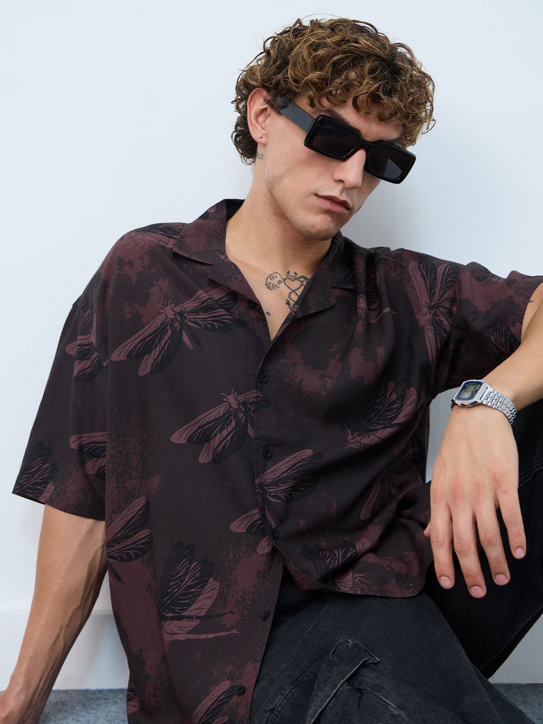The Souled Store Oversized Dragonfly Graphic Printed Casual Shirt