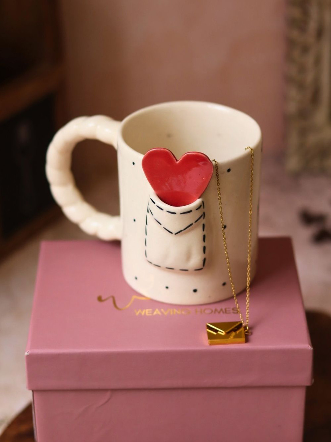 WEAVING HOMES White & Black Love Letter Printed Mug Ceramic Glossy Mug With Gift Box-280ml