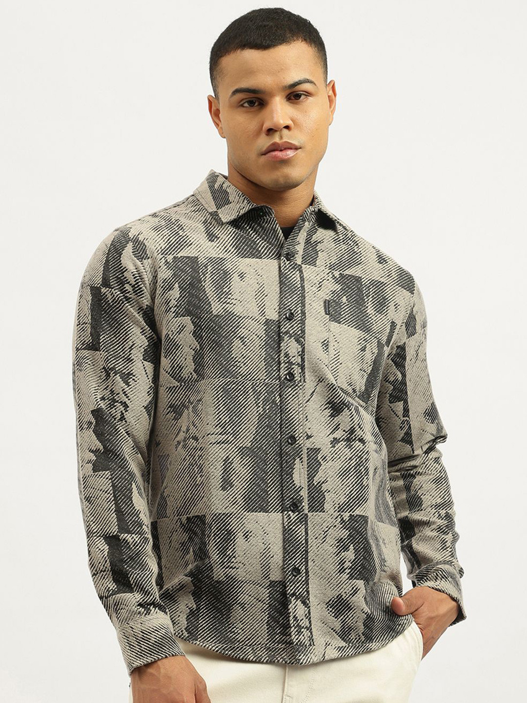 United Colors of Benetton Graphic Face Printed Spread Collar Casual Shirt