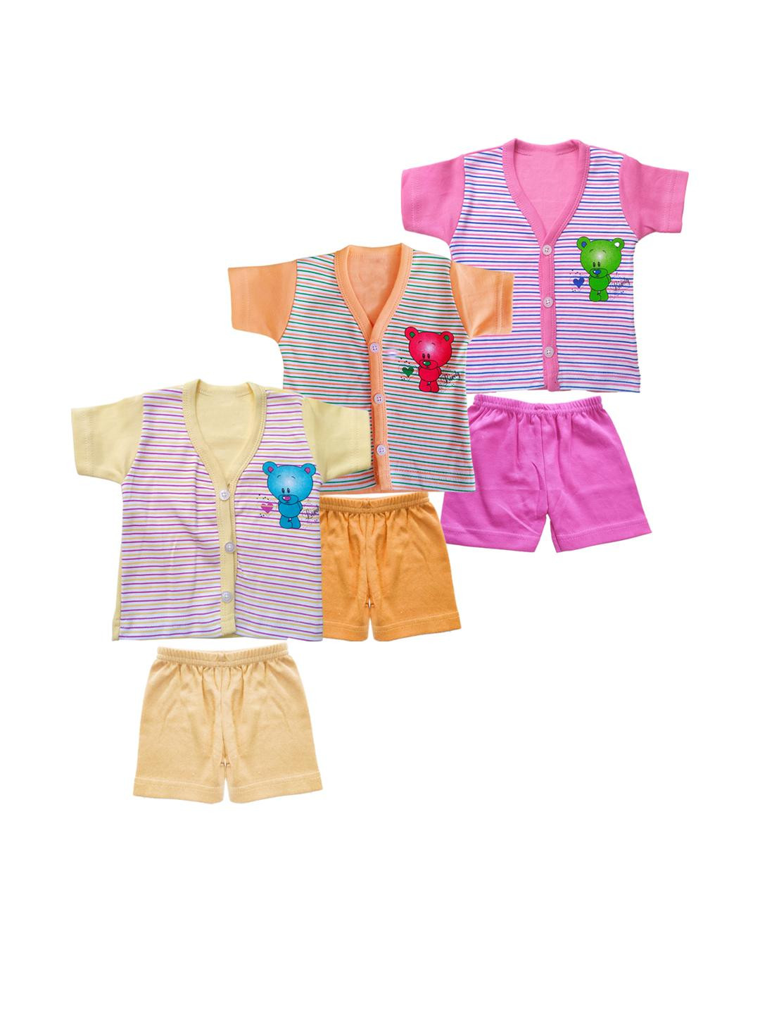 ARYA Unisex Kids Printed T-shirt with Shorts Clothing Set - Pack Of 3
