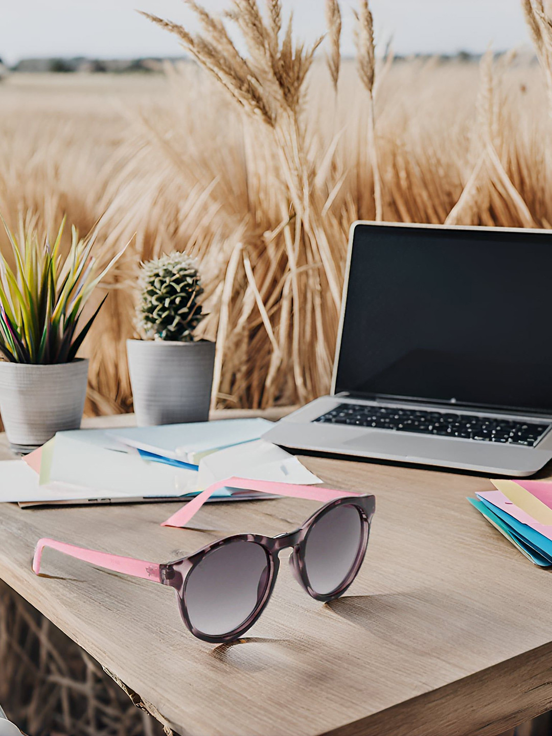 SUNNIES Unisex Grey Lens & Pink Round Sunglasses with