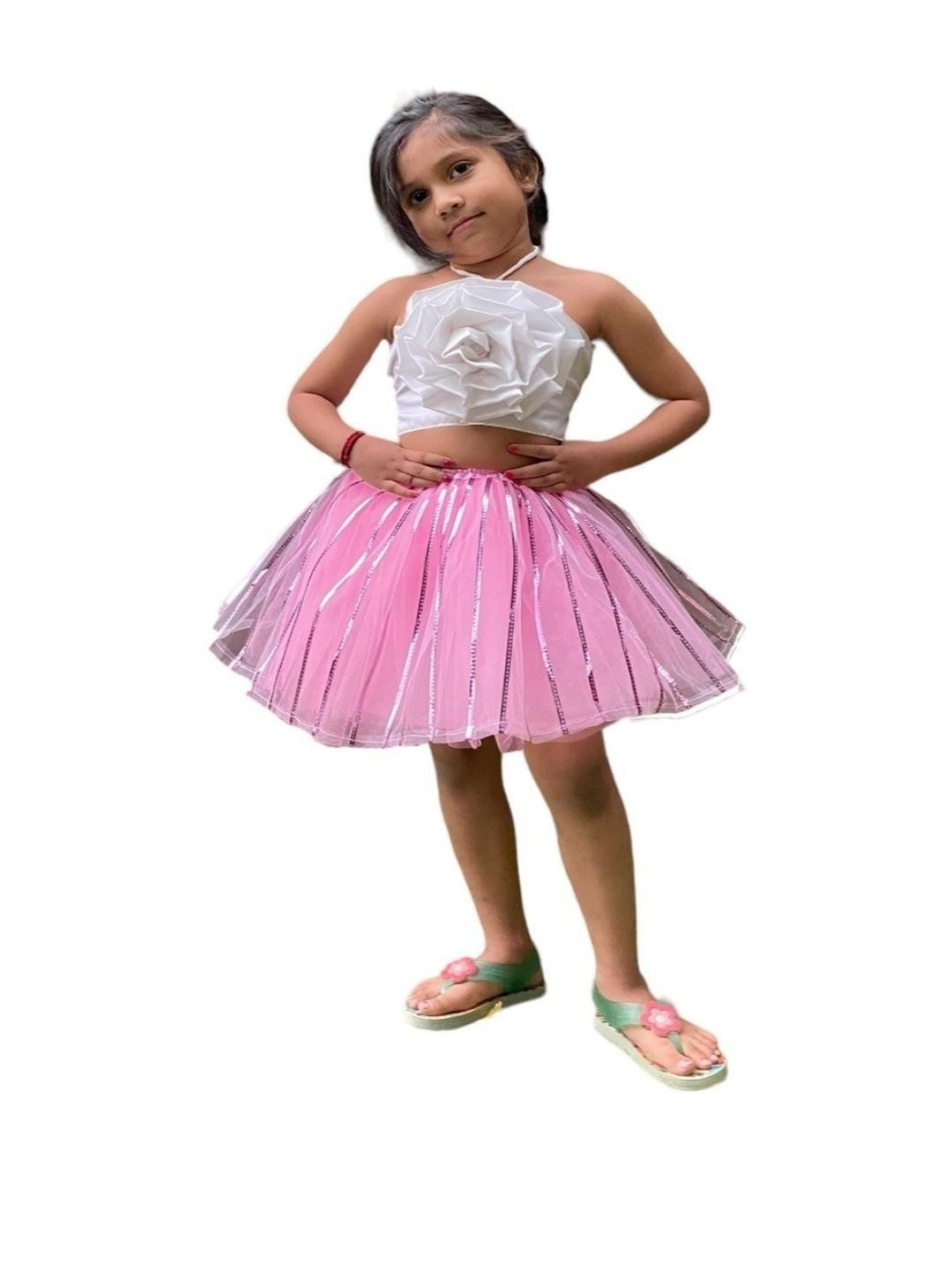 AGLARE Girls Striped Mini Net Flared Skirt