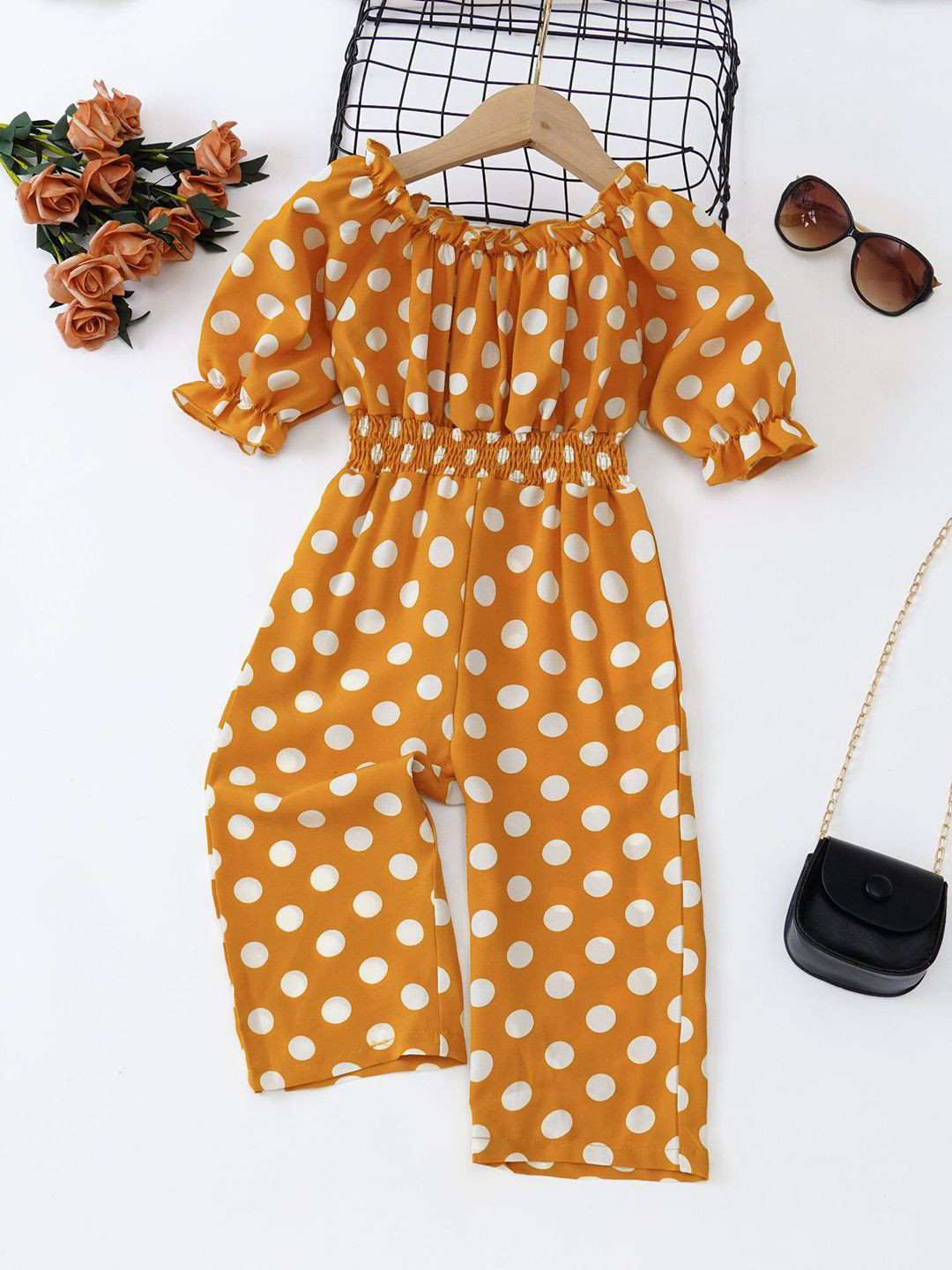 INCLUD Girls Polka Dot Printed Basic Jumpsuit