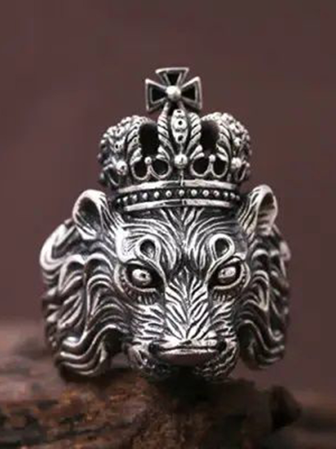 VS Unique Collection Set Of 2 Silver Plated Lion Head Adjustable Thumb Finger Ring