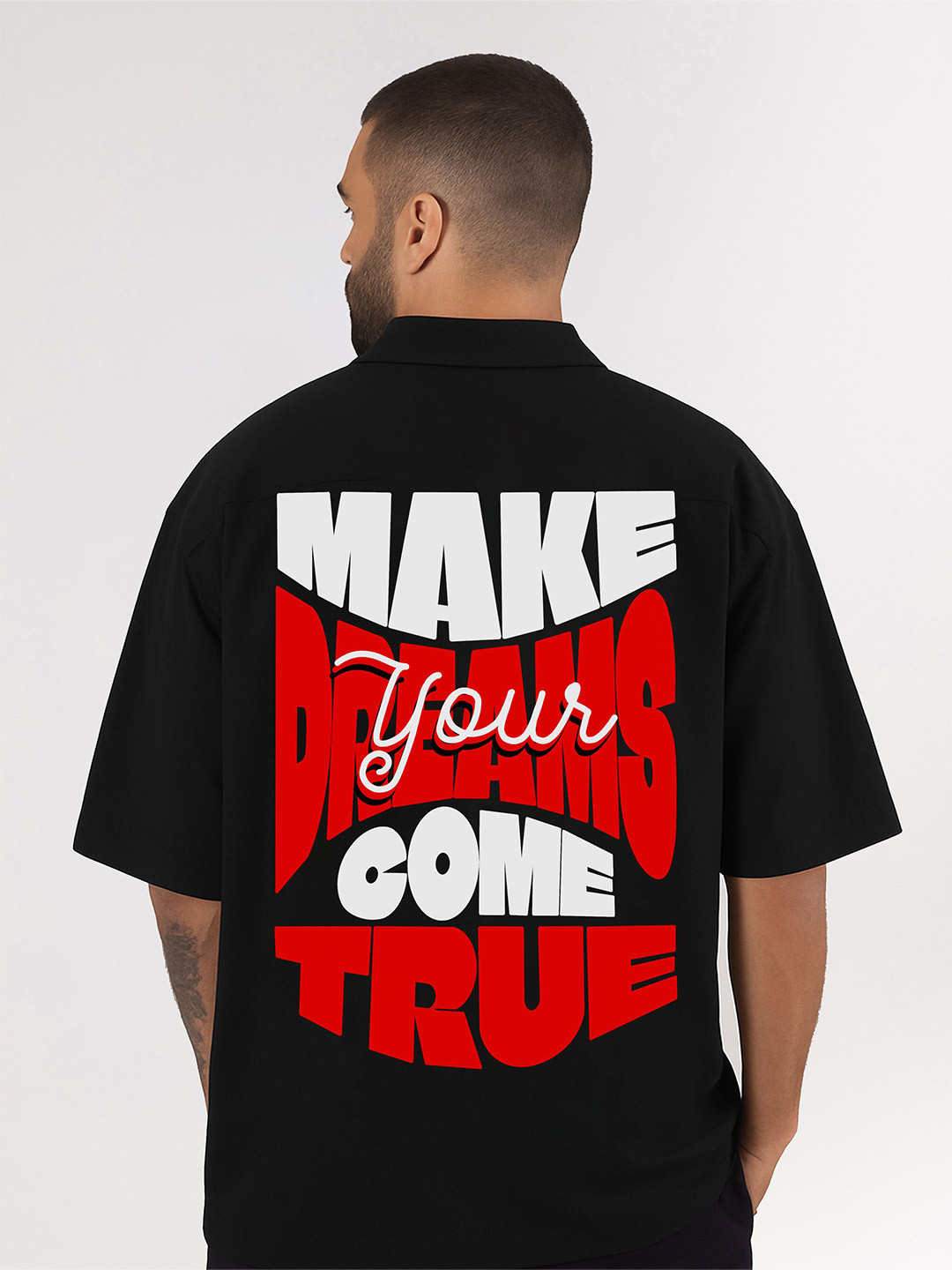 Offbeat Outfits Men Comfort Oversized Fit Typography Printed Cotton Casual Shirt