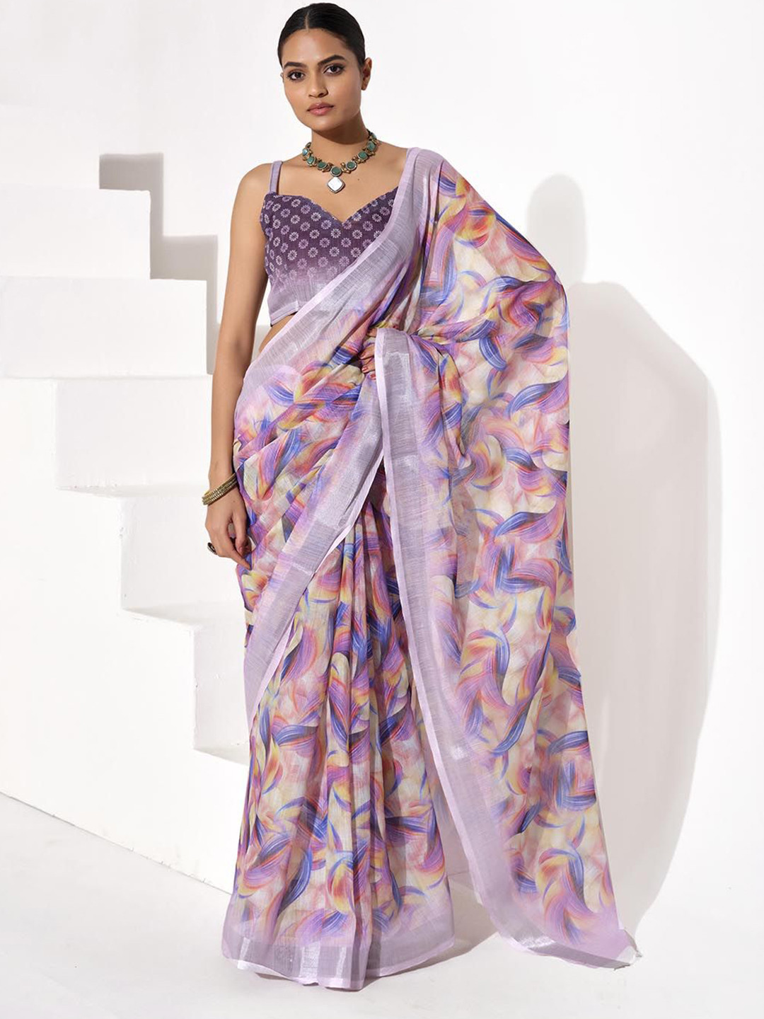 Mitera Printed Woven Design Saree with Pure Cotton Blouse