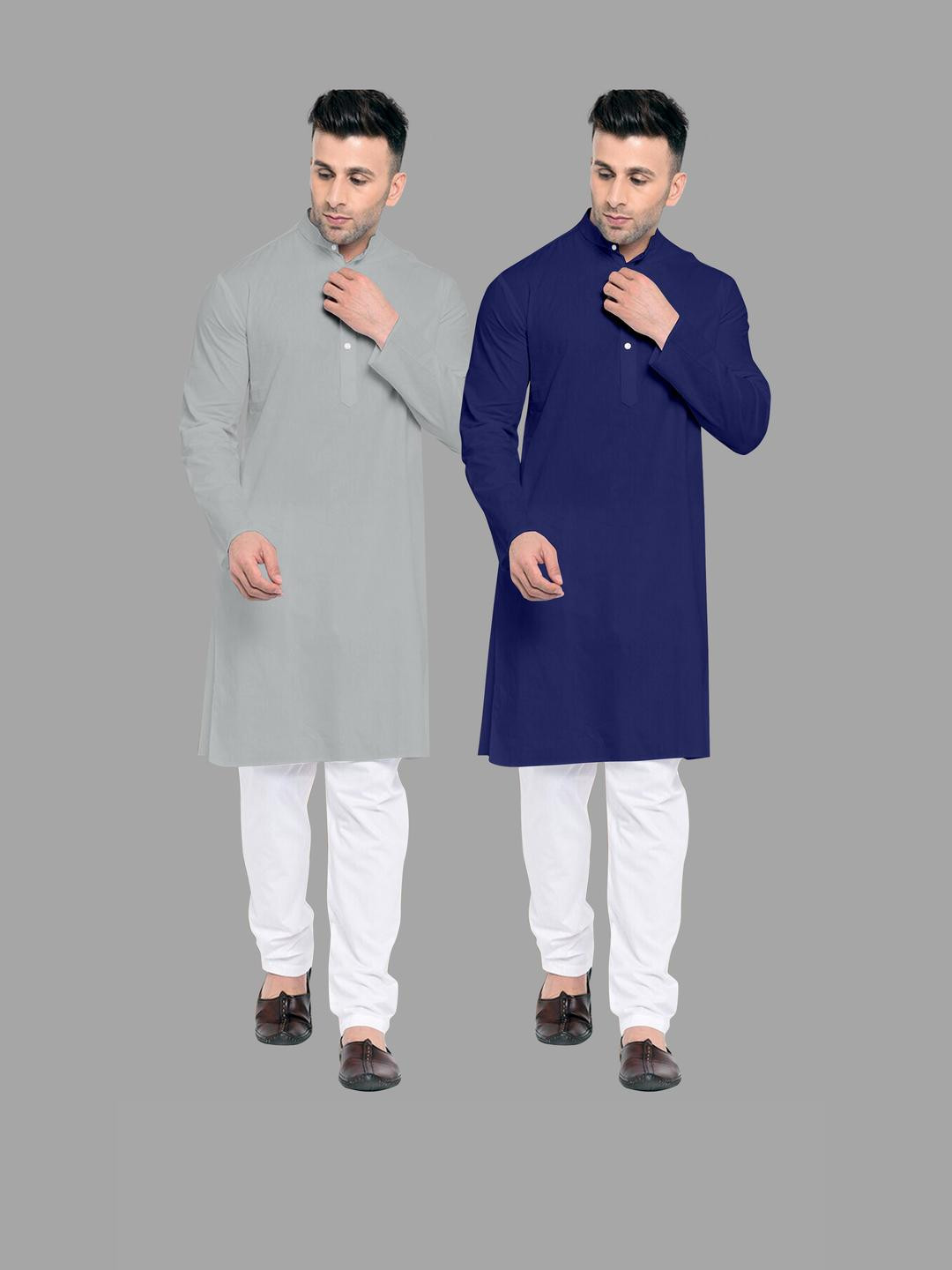 VS MALL Navy Blue Cotton Blend Kurta Sets