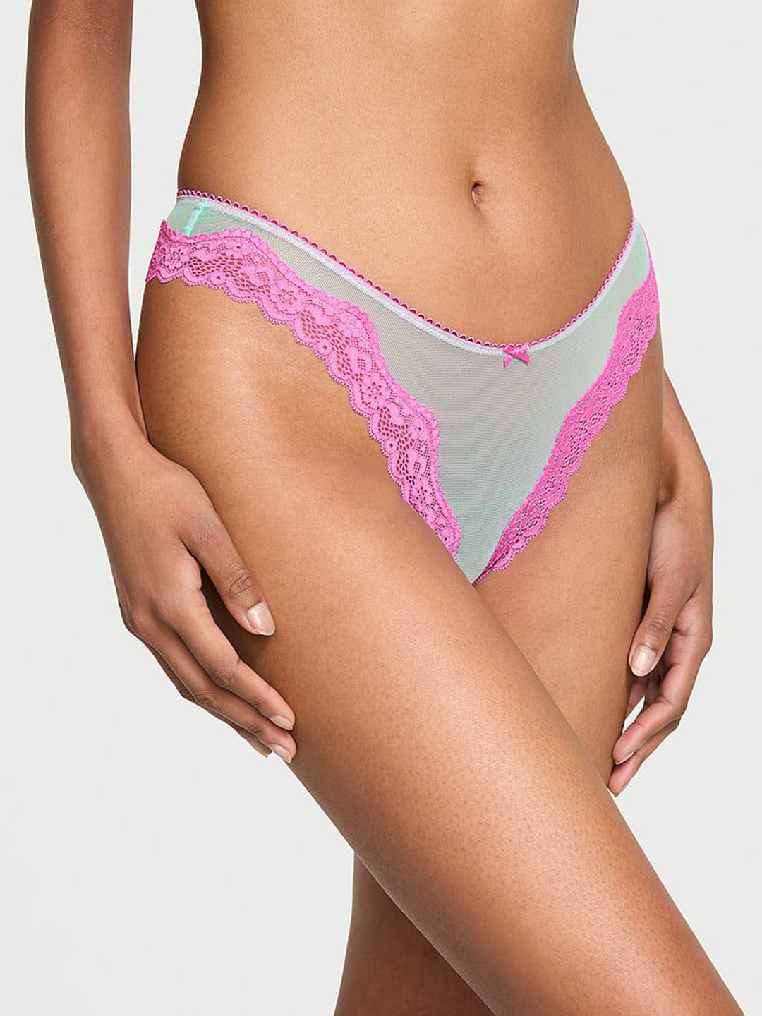 Victoria's Secret Tease Mesh Lace-Trim High-Rise Thong Briefs 1124442672ZB