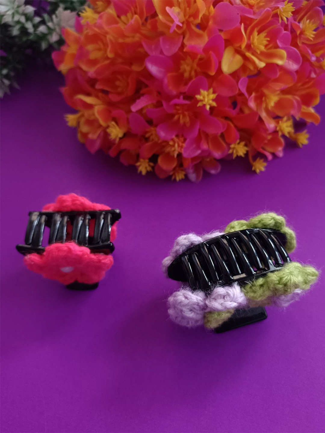 Sanjog Set of 2 Lace Crochet Woolen Handmade Claw Clip