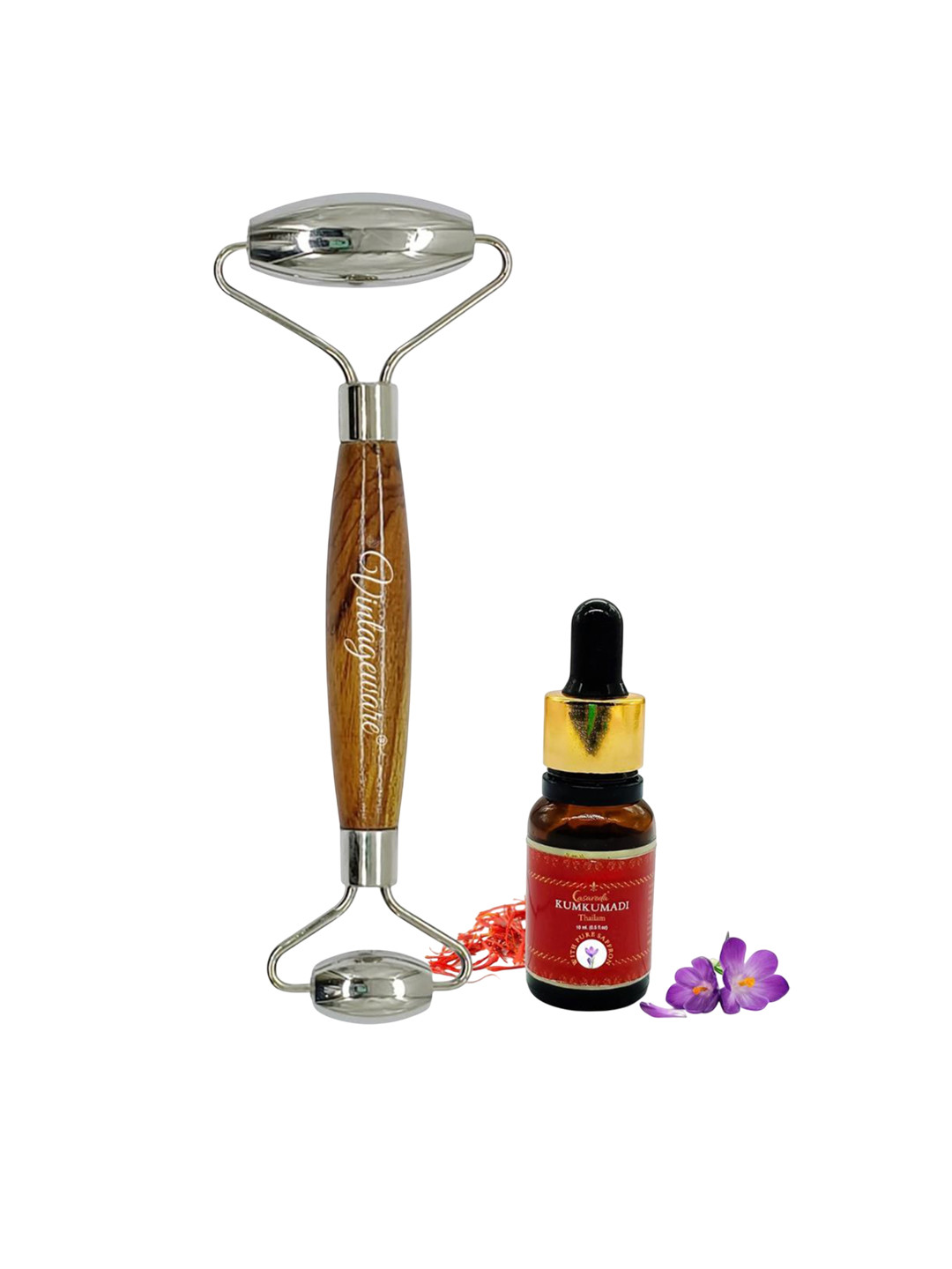 Vintageware Set Of 2 Kumkumadi Face Thailam 10 ml With Face Glow Steel Roller