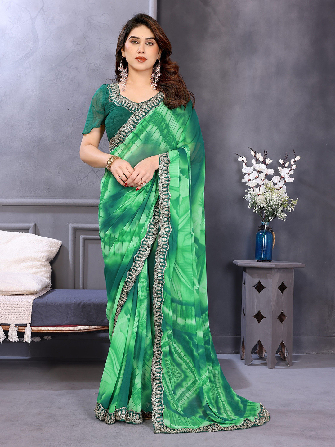 The Textile Hub Tie and Dye Dyed  Pure Georgette Saree