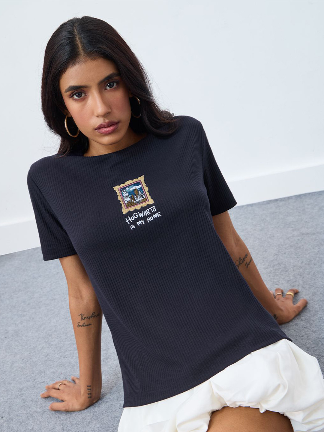 The Souled Store Harry Potter Hogwarts Home Typography Printed Relaxed Fit T-Shirt