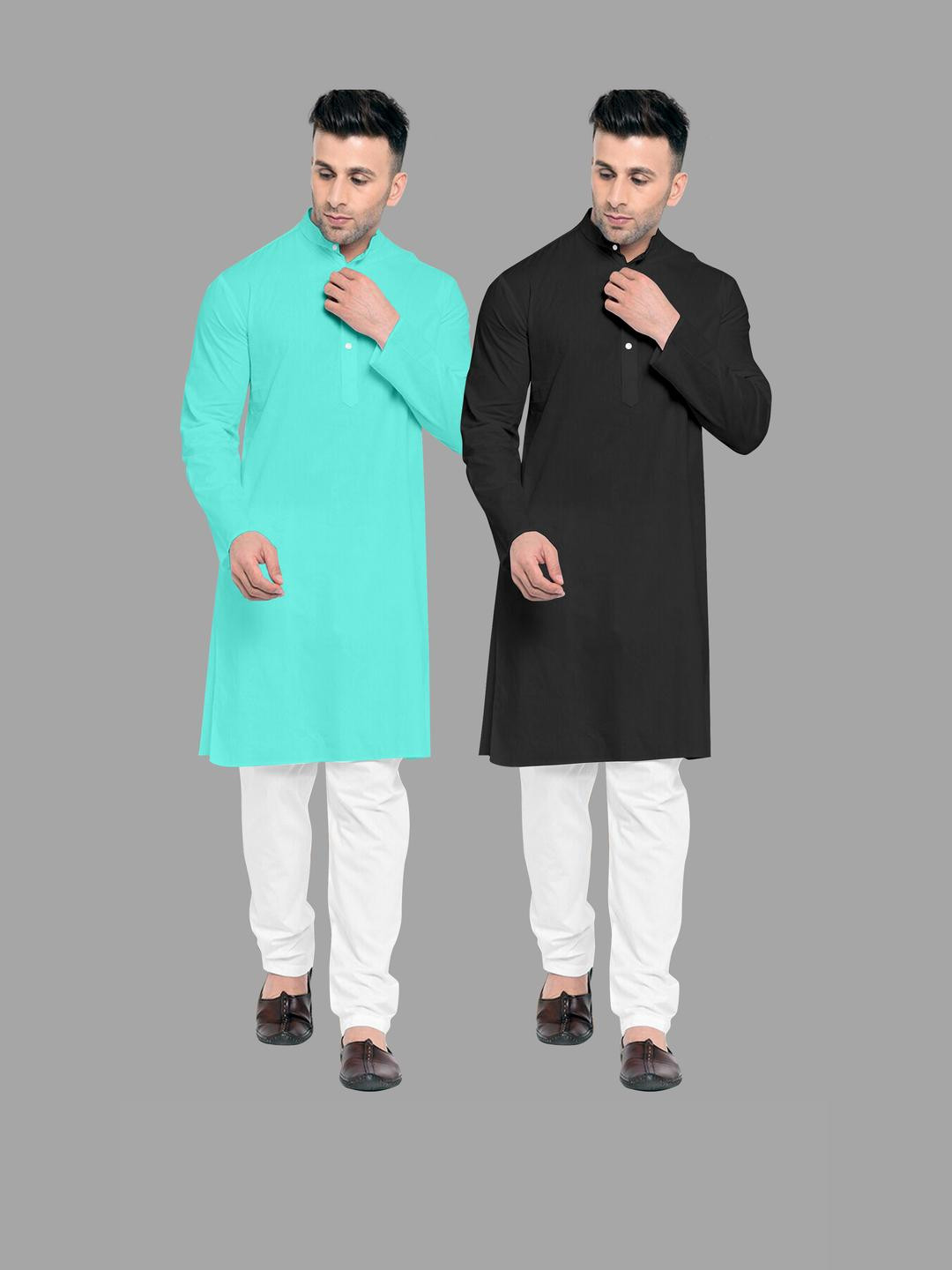VS MALL Black Cotton Blend Kurta Sets