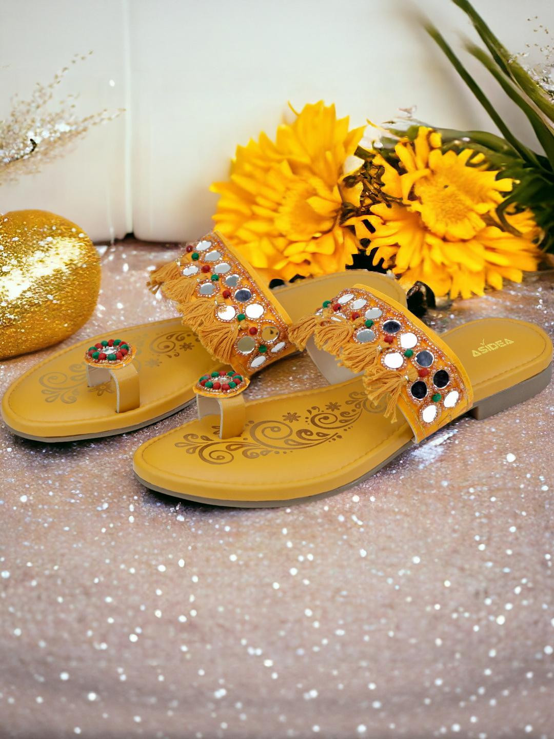 Designer Mirror Work Flats for Women