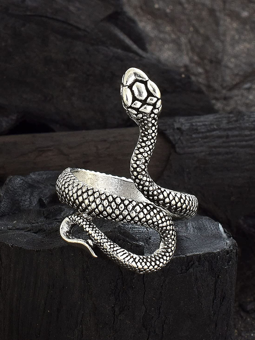 VS Unique Collection Unisex Silver & Golden Snake Thumb Finger Ring - Pack Of 2