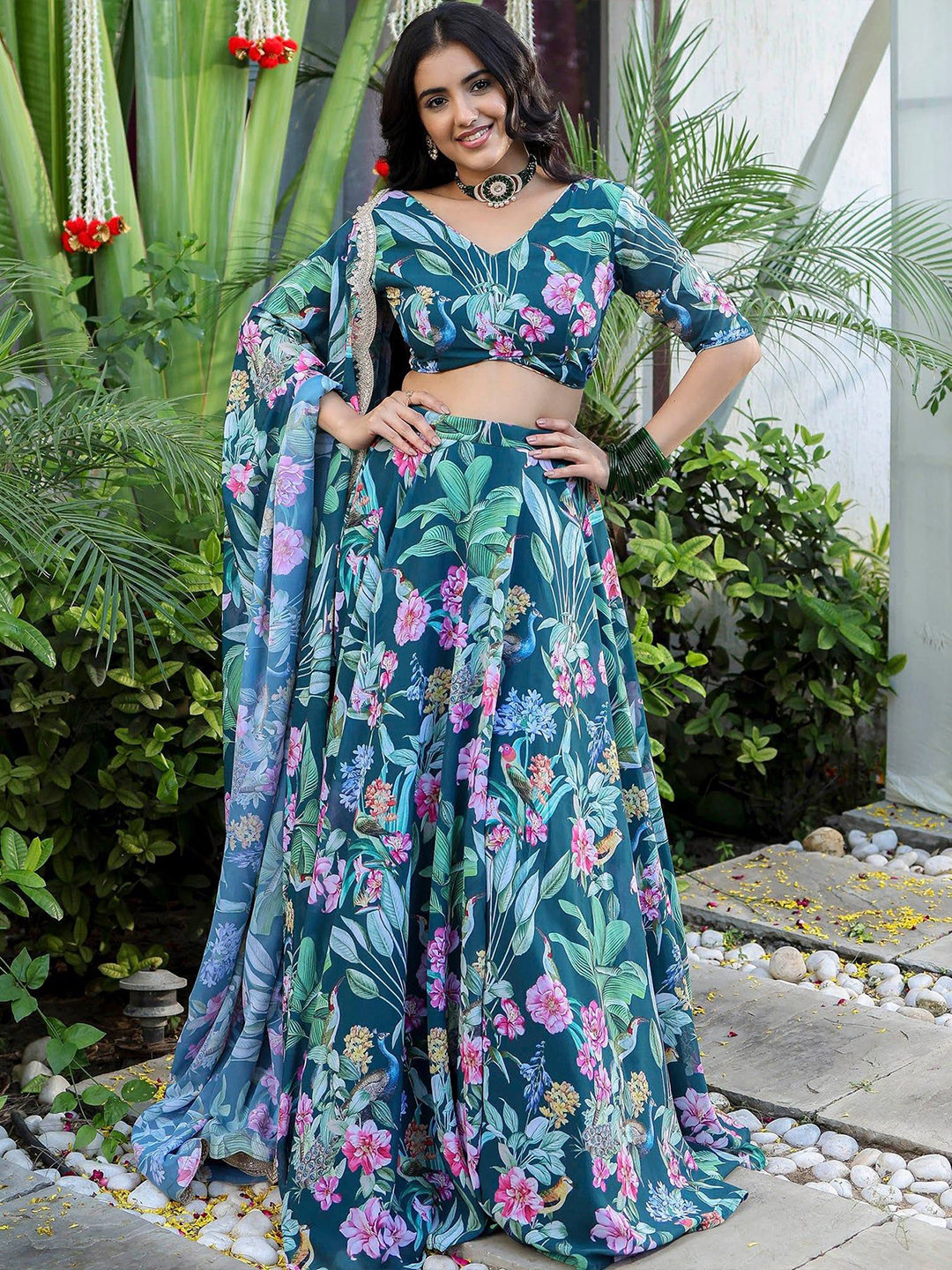Kaizen TEXO FAB Printed Georgette Semi-Stitched Lehenga & Unstitched Blouse With Dupatta