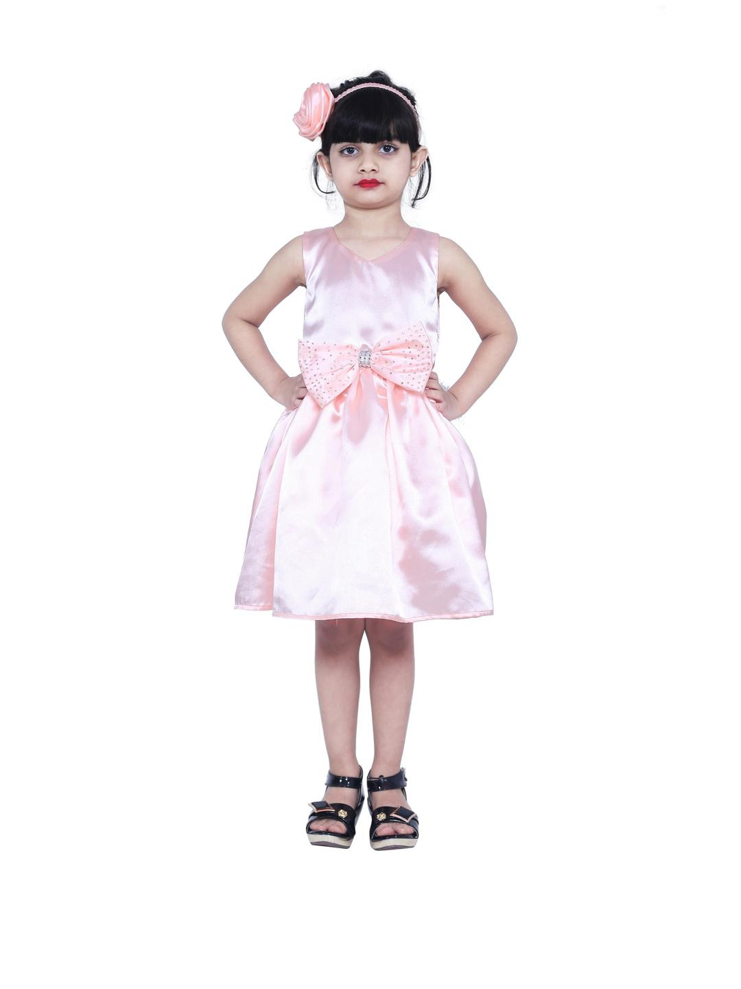 Shahina Fashion Girls V-Neck Bow Detail Satin Fit and Flare Dresses