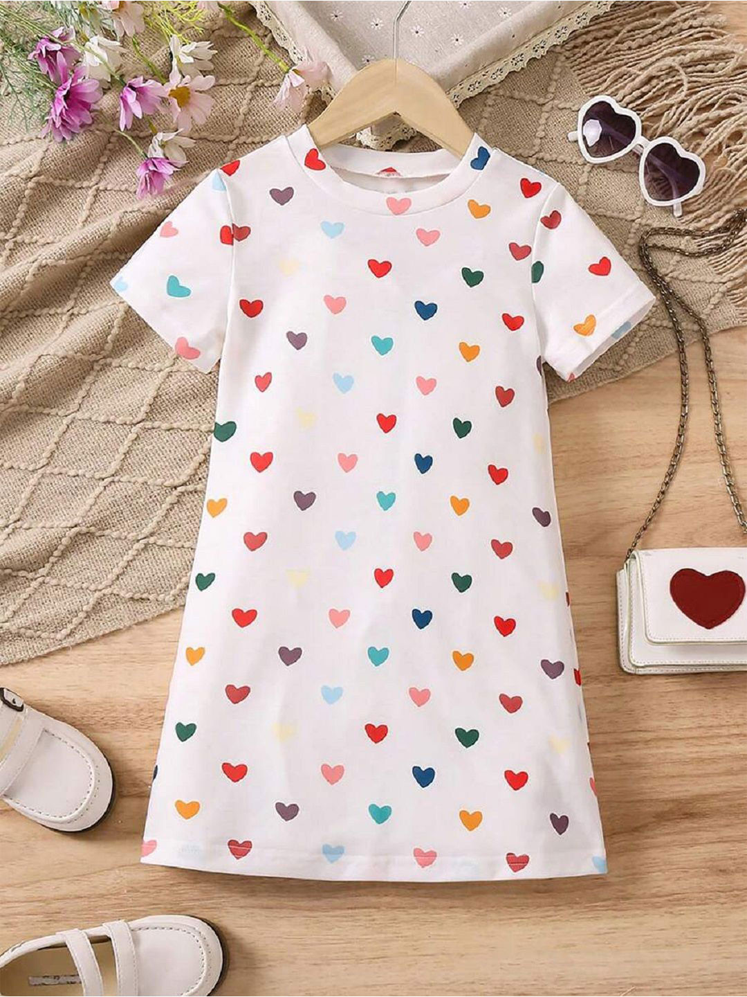 Kidotsav Girl's Conversational Printed Round Neck A-Line Dress