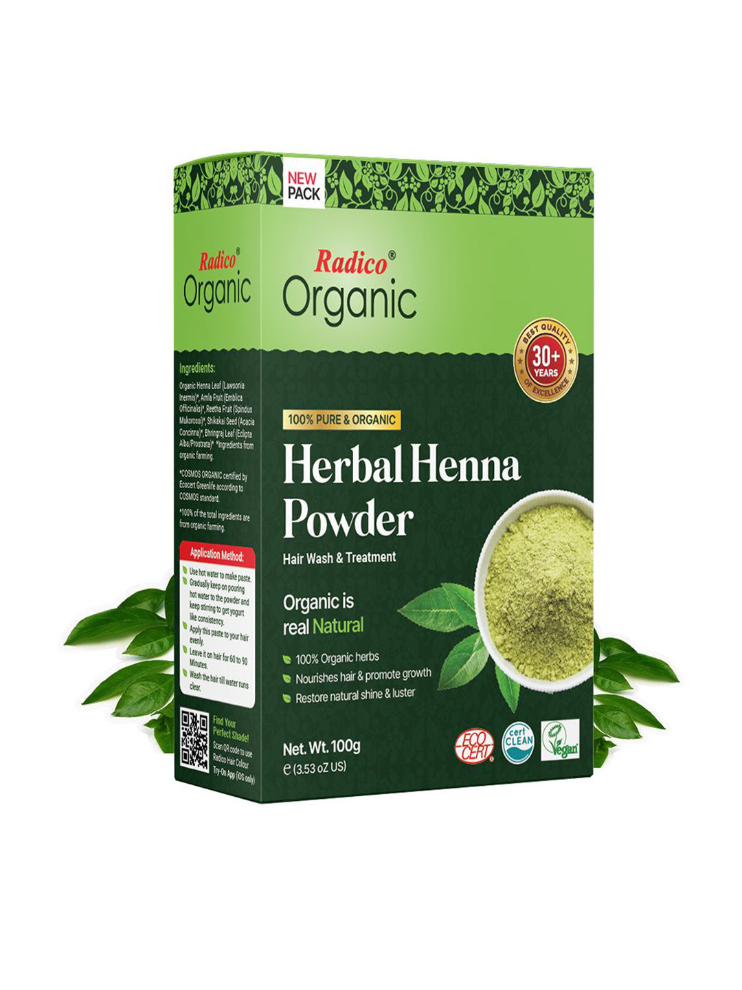 Radico Organic Herbal Henna Powder For Soft, Shiny & Healthy Hair - 100 g
