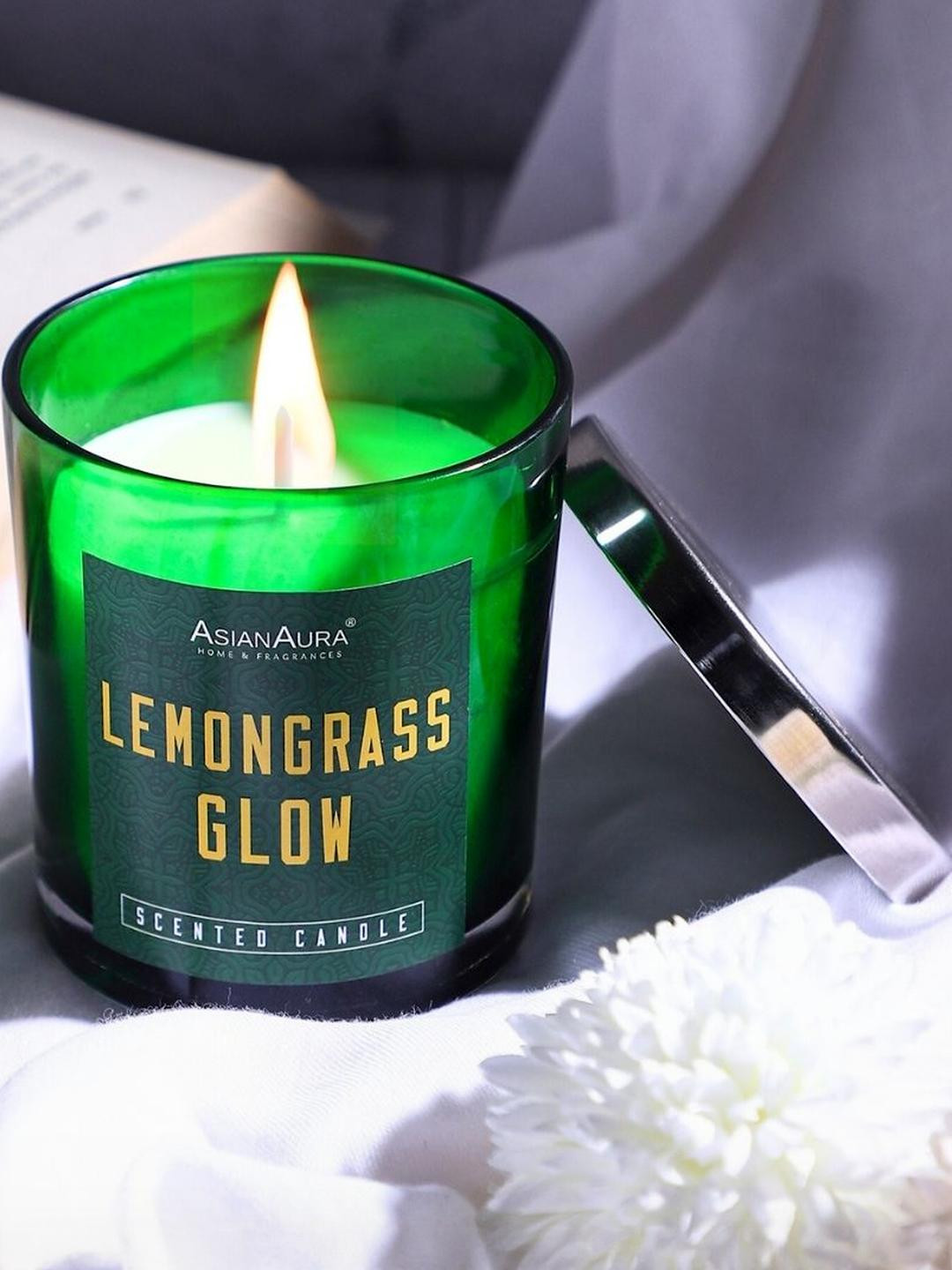 Asian Aura Premium Scented 1 Wick Lemongrass Glow Solid Geometric Regular Jar Candles