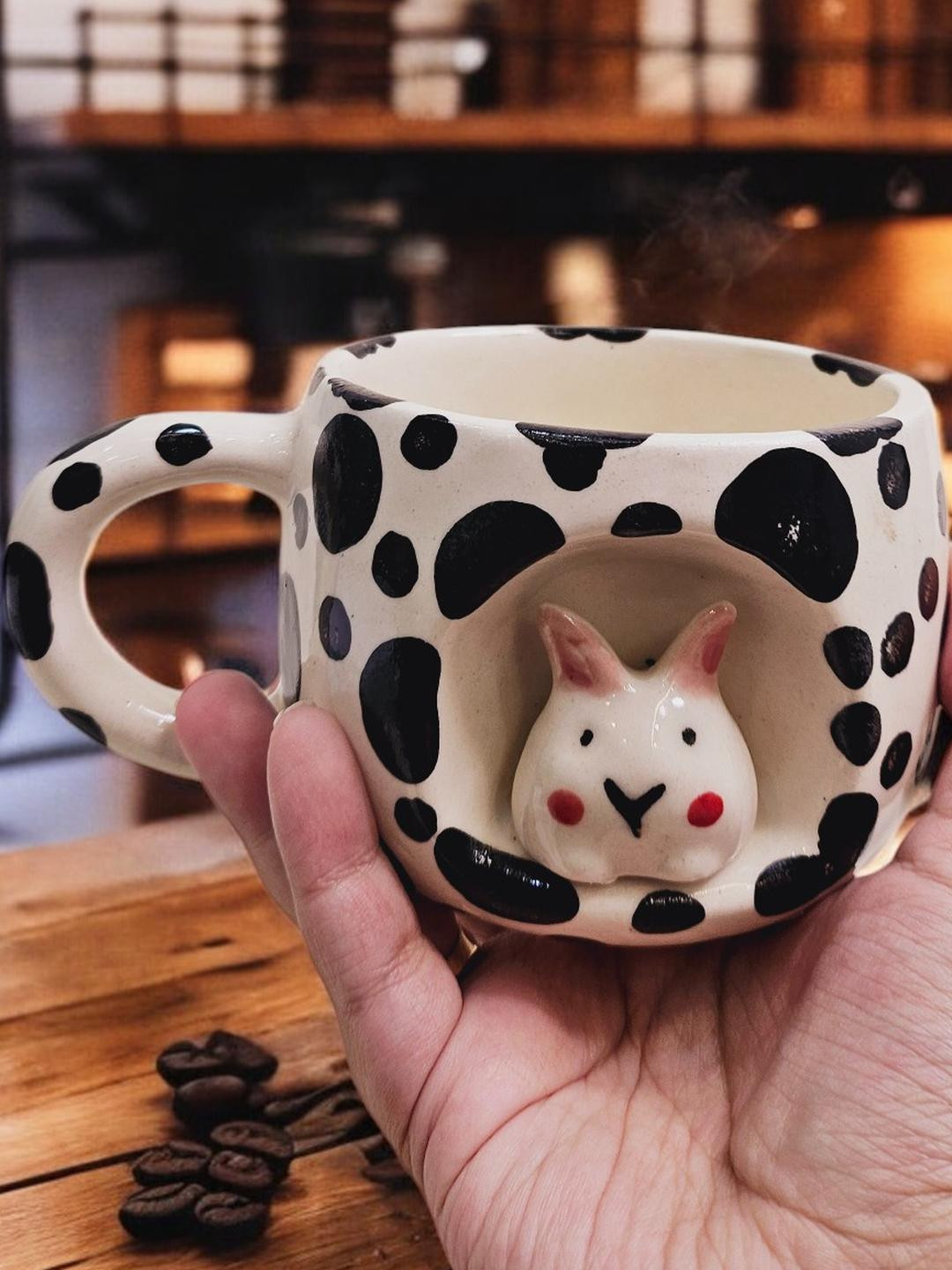 Eleven To Eleven Decor Pack of 1 3D Ceramic Black Bunny Mug