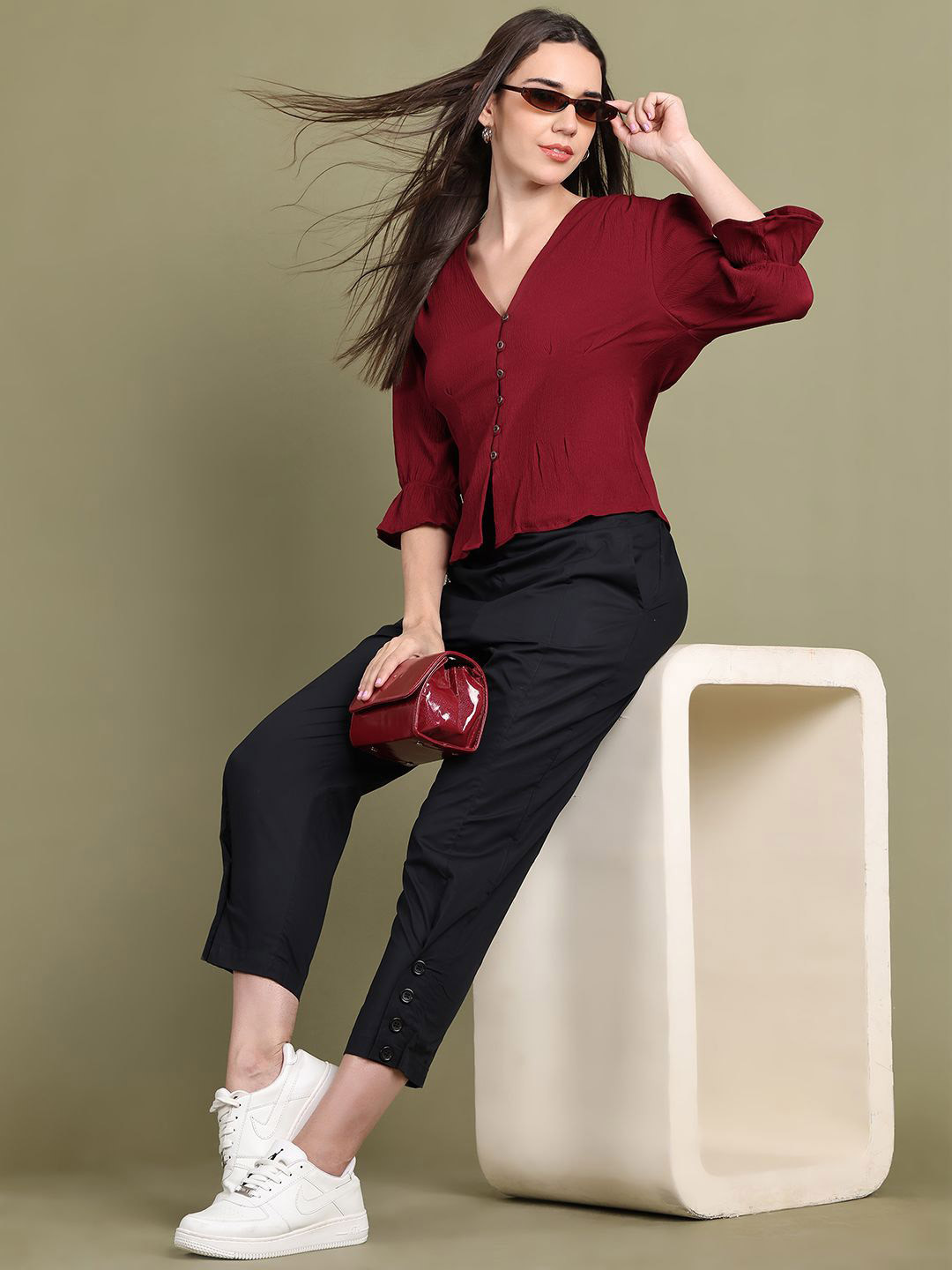 Baawri Women Puff Sleeve Blouson Top