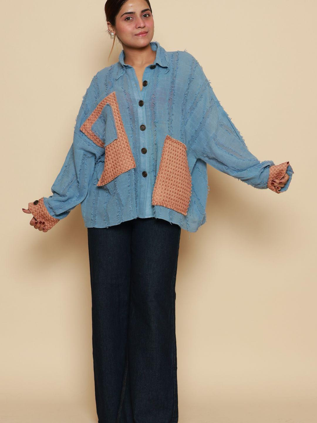 Shankriti Blue Cotton Linen Shirts