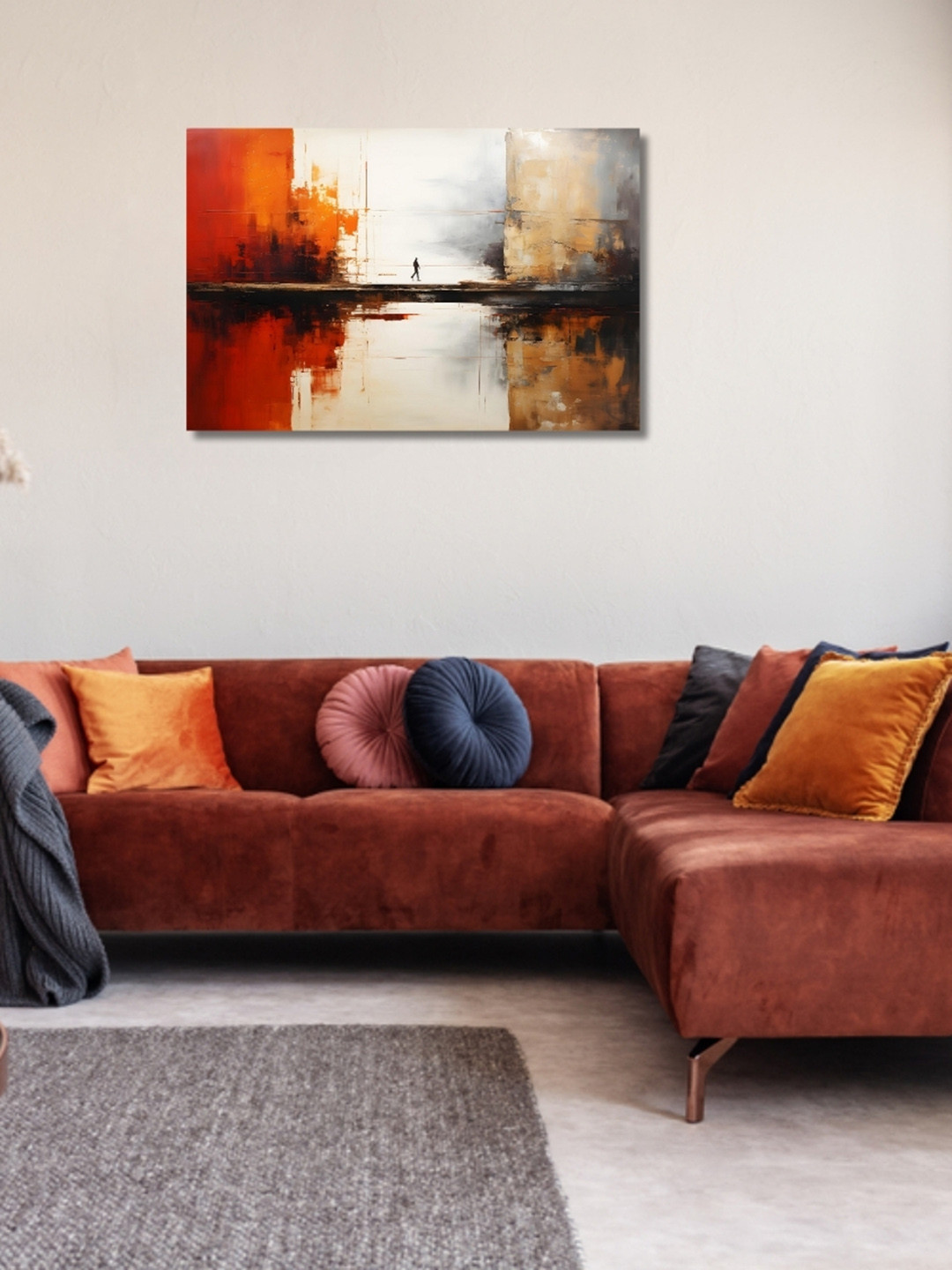 Viventiq White & Orange Abstract Printed Without Frame Canvas Wall Art