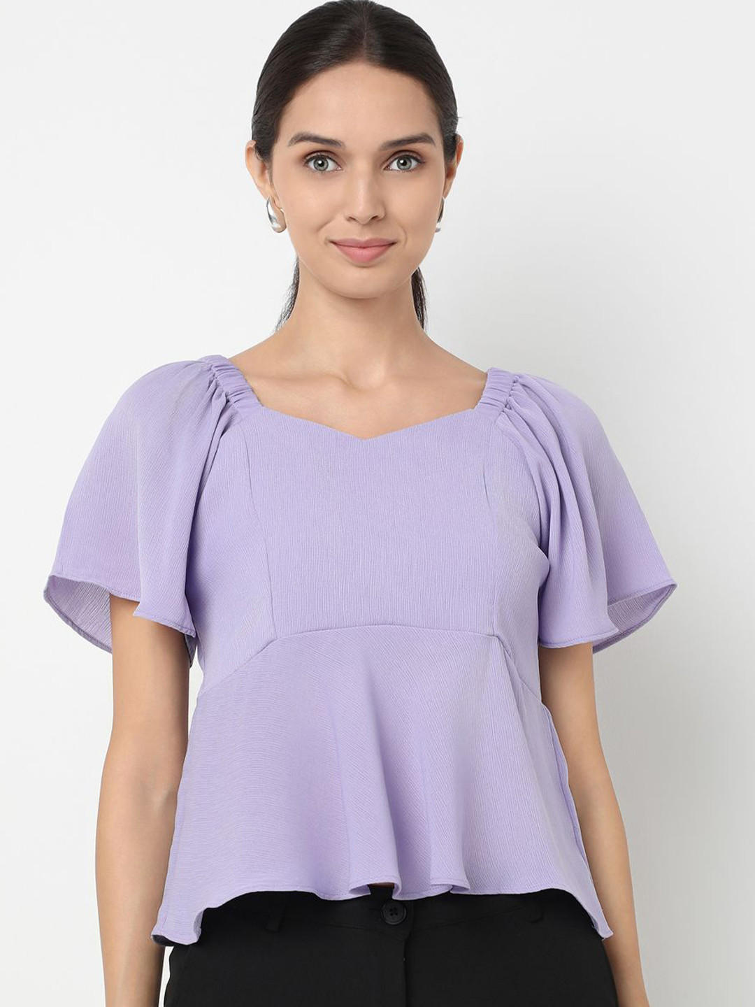 NOT SO PINK Women Sweetheart Neck Flared Sleeve Empire Crop Top