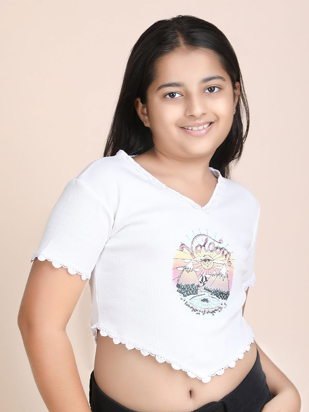 Galad Girls Printed Regular Cotton Crop Top