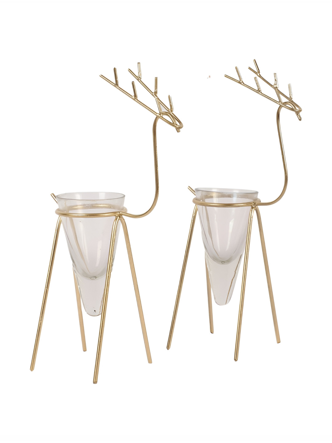 Amaya Decors Gold-Toned 2 Pieces Deer Cone Candle Holder