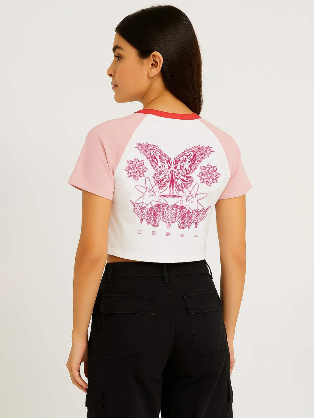 Urban Monkey Lost Angels Graphic Round Neck Pure Cotton Crop T-Shirt