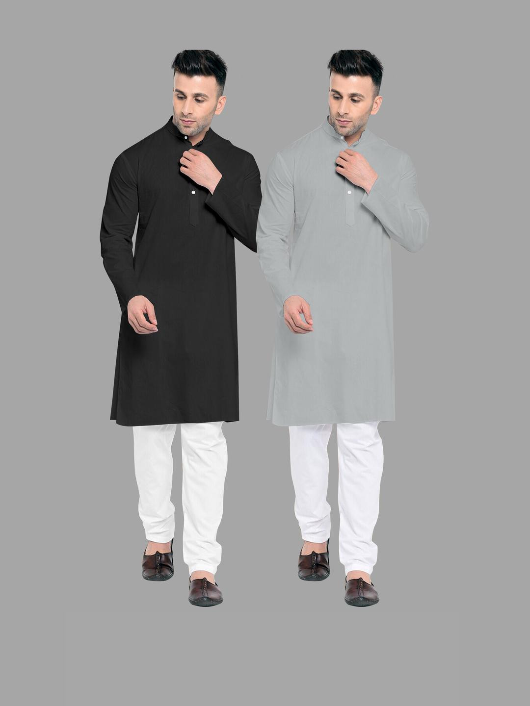 VS MALL Grey Cotton Blend Kurta Sets